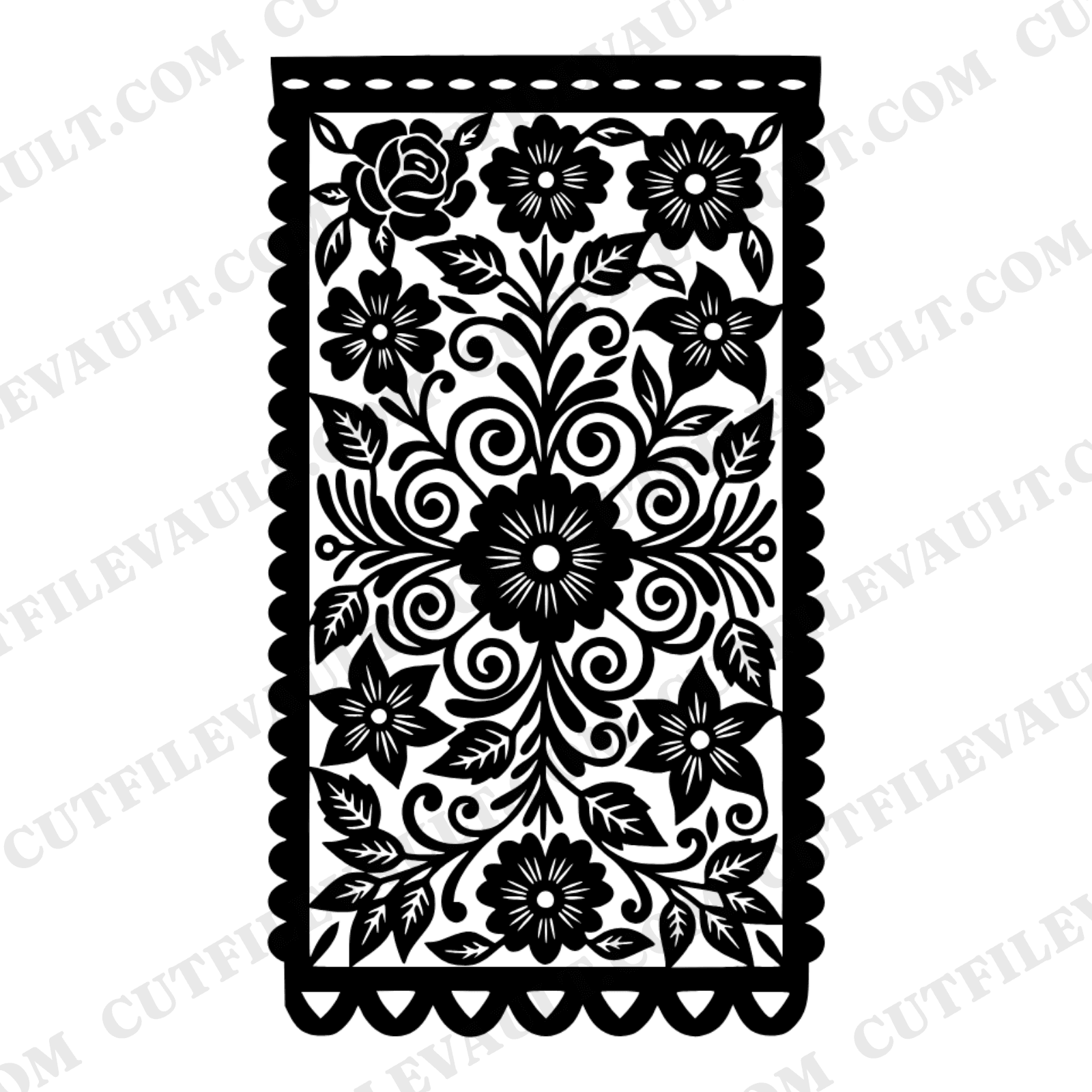 Vintage Botanical Papel Picado Banner SVG PNG, Floral Cutout Mexican Folk Art for Cinco de Mayo