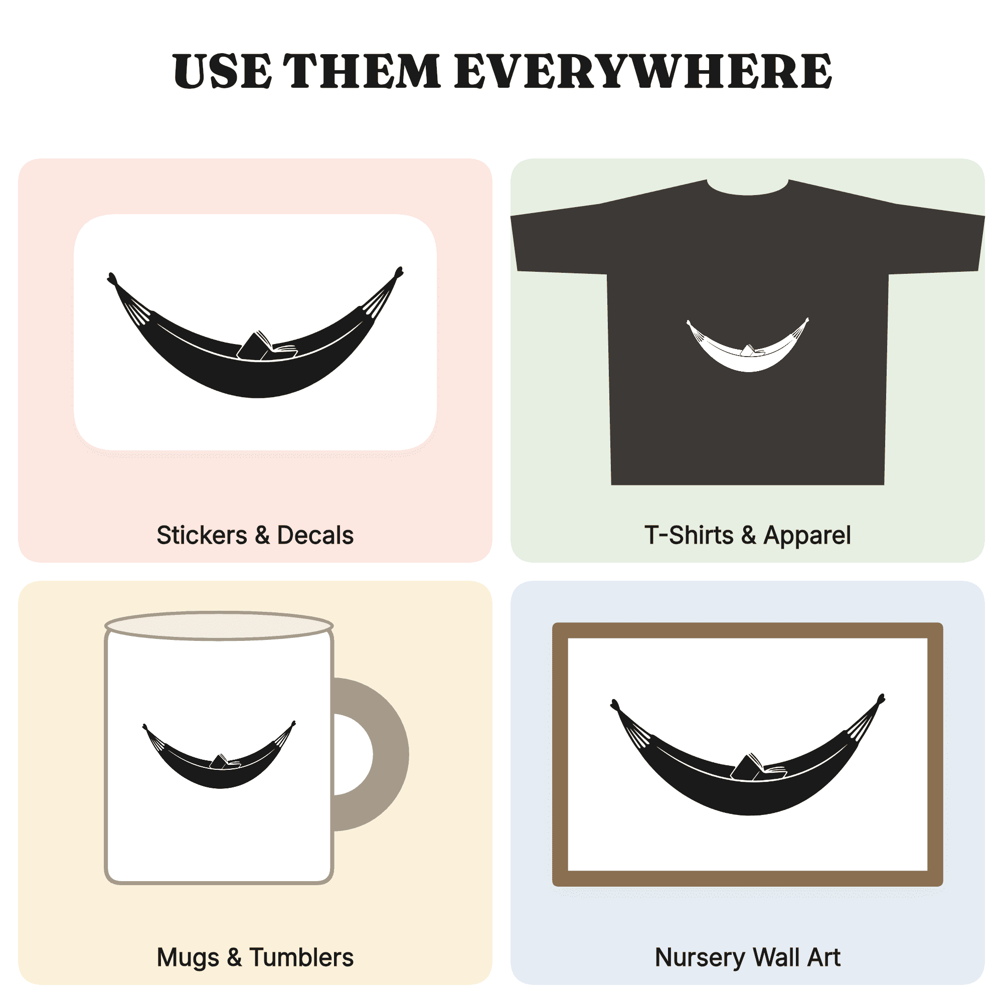 Summer Hammock SVG PNG, Open Book Reading Silhouette, Mid Century Minimal Cut File for Cricut — view 3