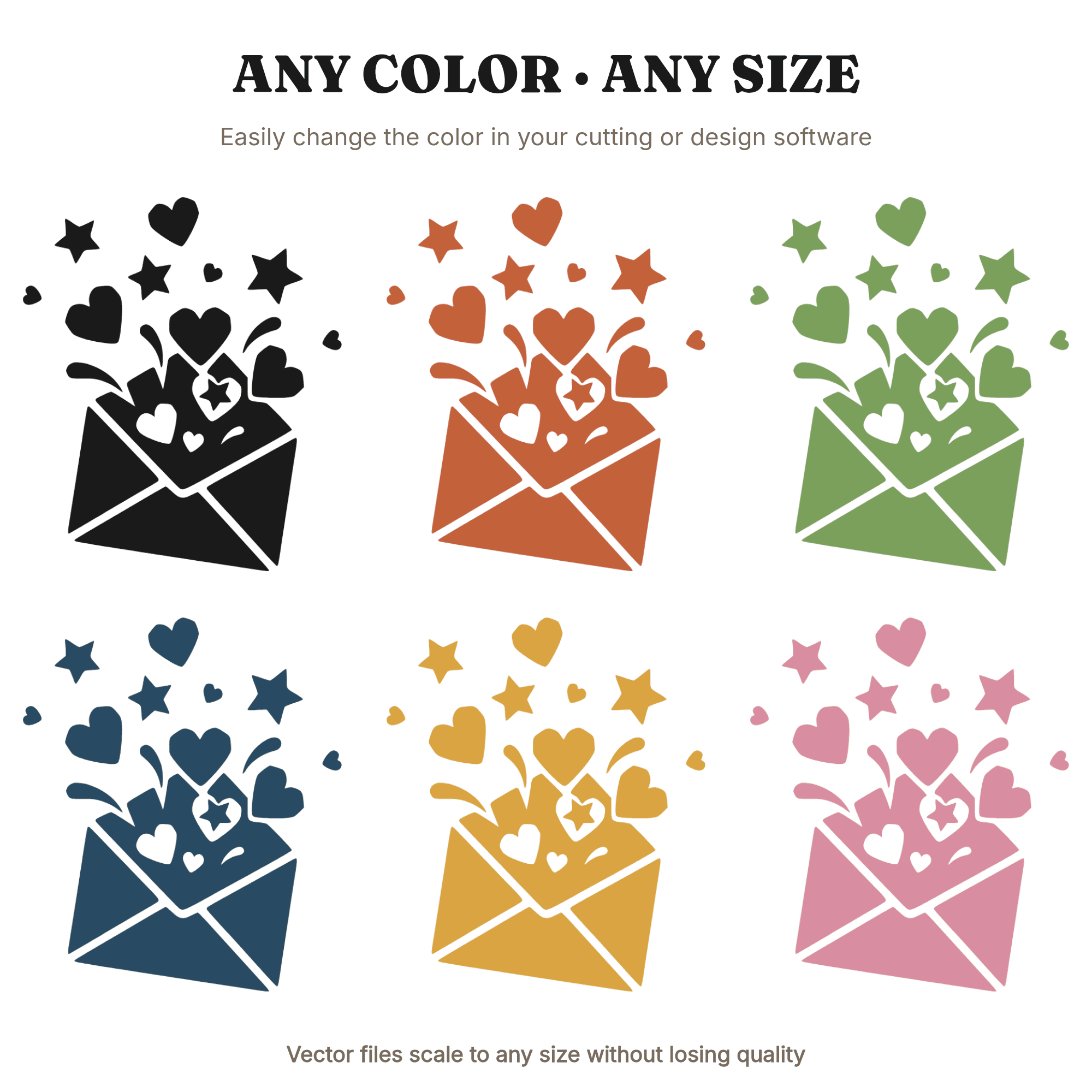 Vintage Envelope SVG PNG with Floating Hearts Stars, Wedding Love Letter Cut File, Romantic Mail — view 2