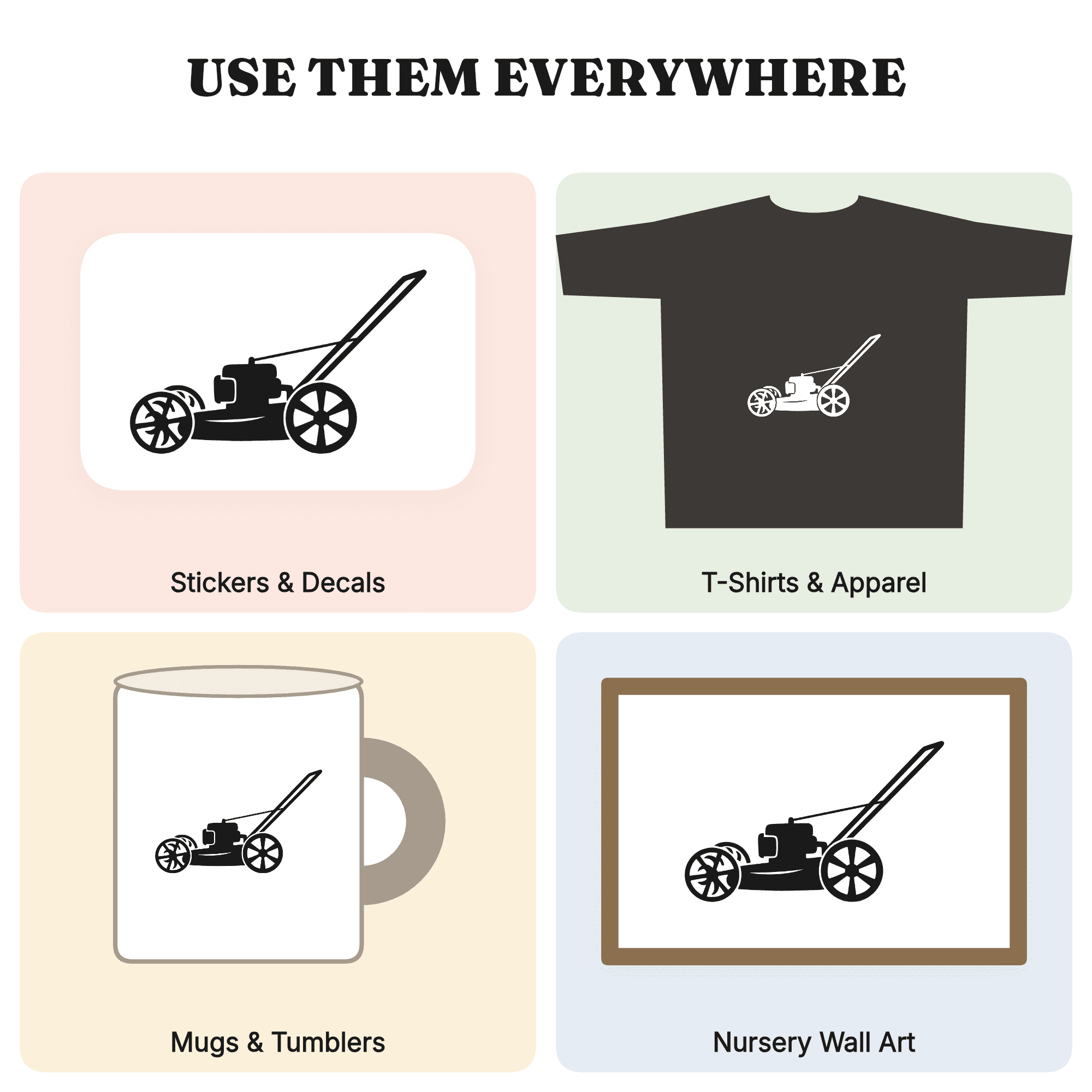 Classic Push Reel Mower SVG PNG, Retro 1950s Lawn Mower Silhouette, Father's Day Cut File — view 3