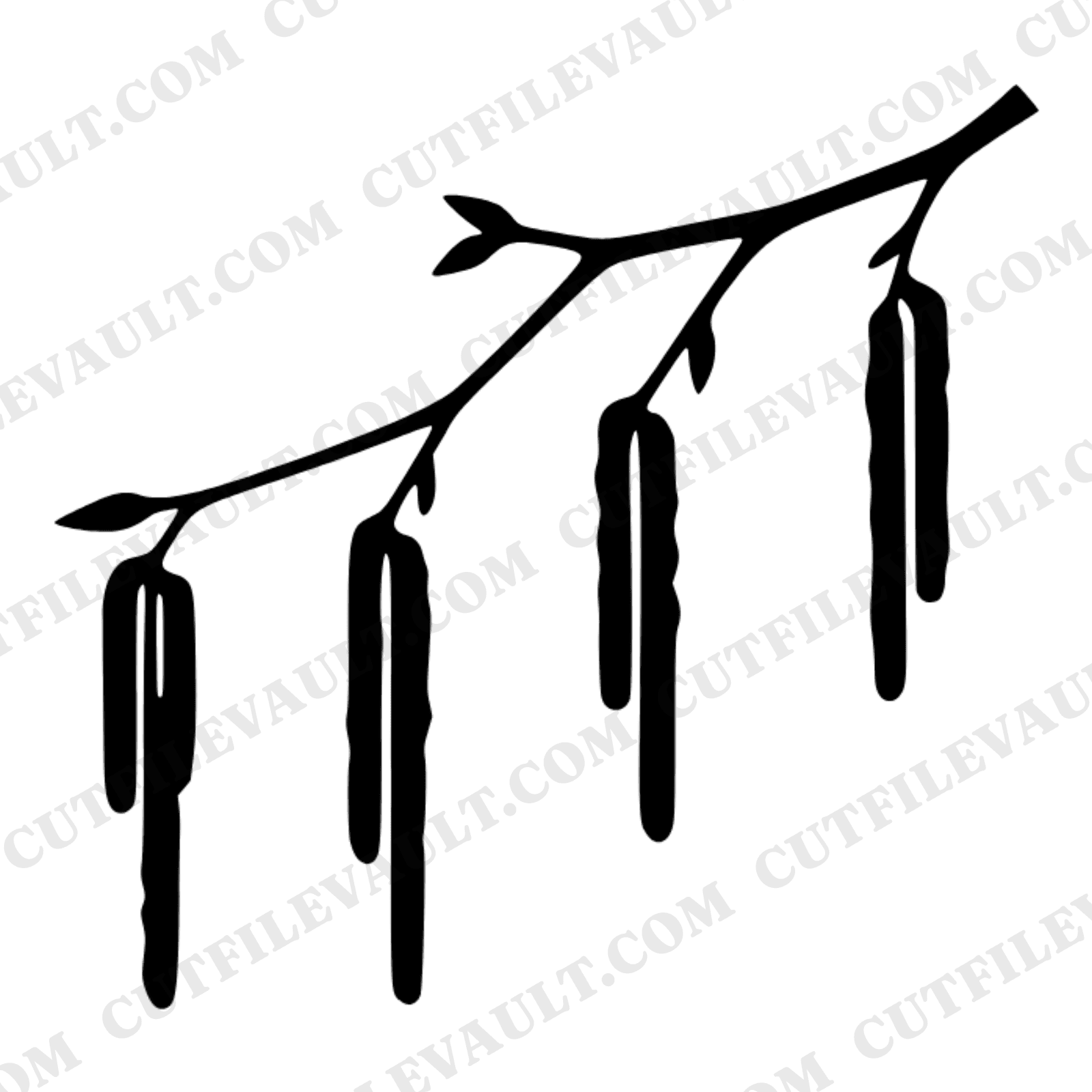 Midsummer Birch Branch SVG PNG, Scandinavian Catkin Botanical Line Art, Nordic Summer Solstice Decor