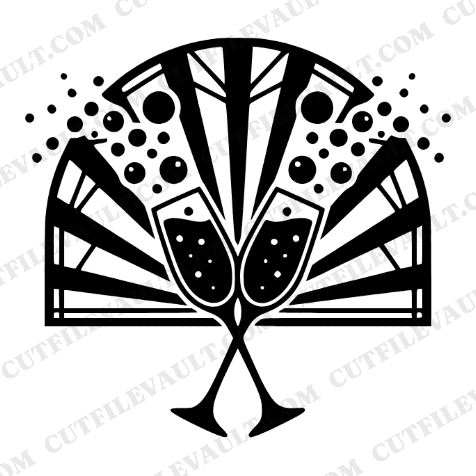 Art Deco Champagne Toast SVG PNG, Wedding Celebration Silhouette, Geometric Stained Glass Design
