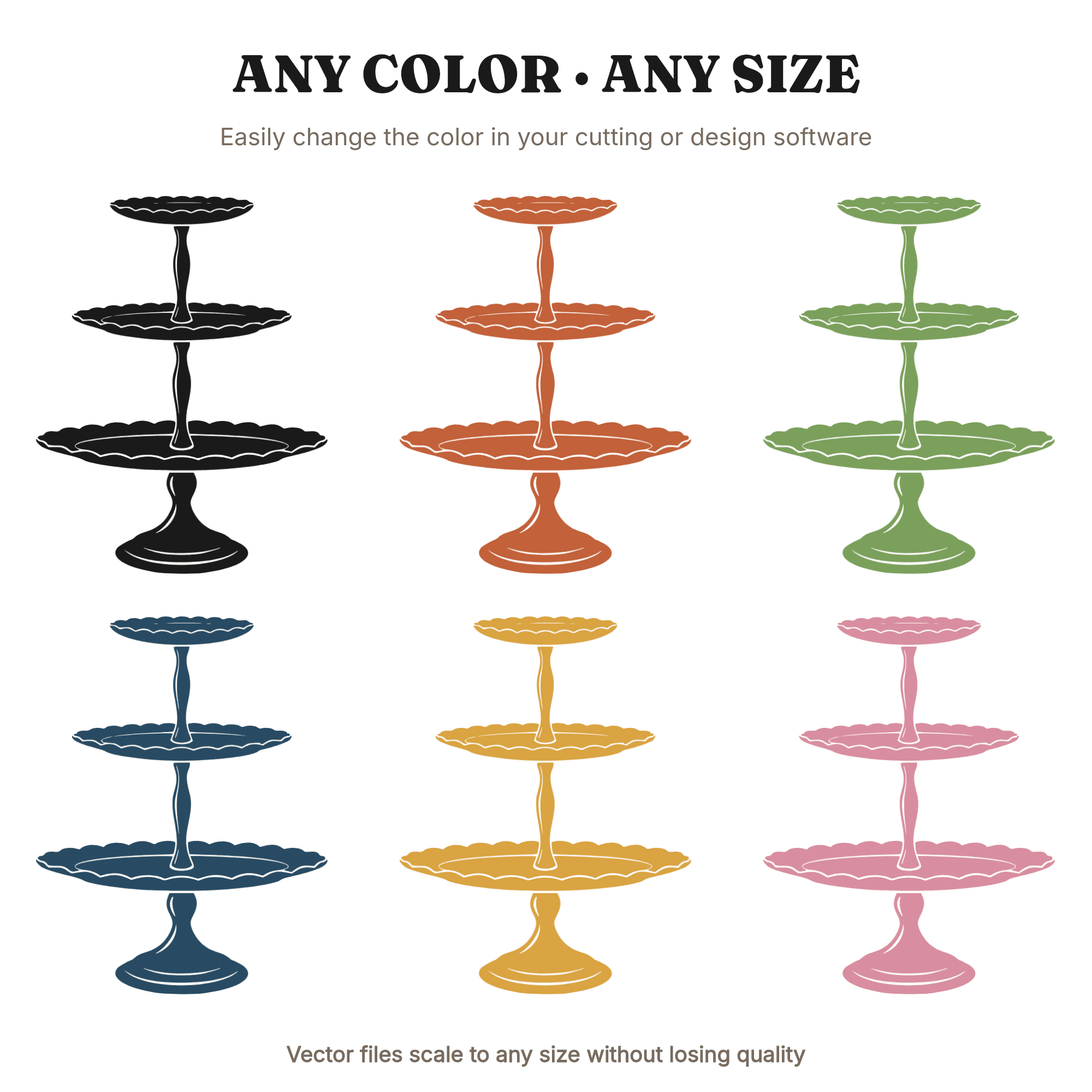 Vintage Cake Stand SVG PNG, Three Tier Dessert Stand Silhouette, Retro Wedding Bridal Shower Decor — view 2