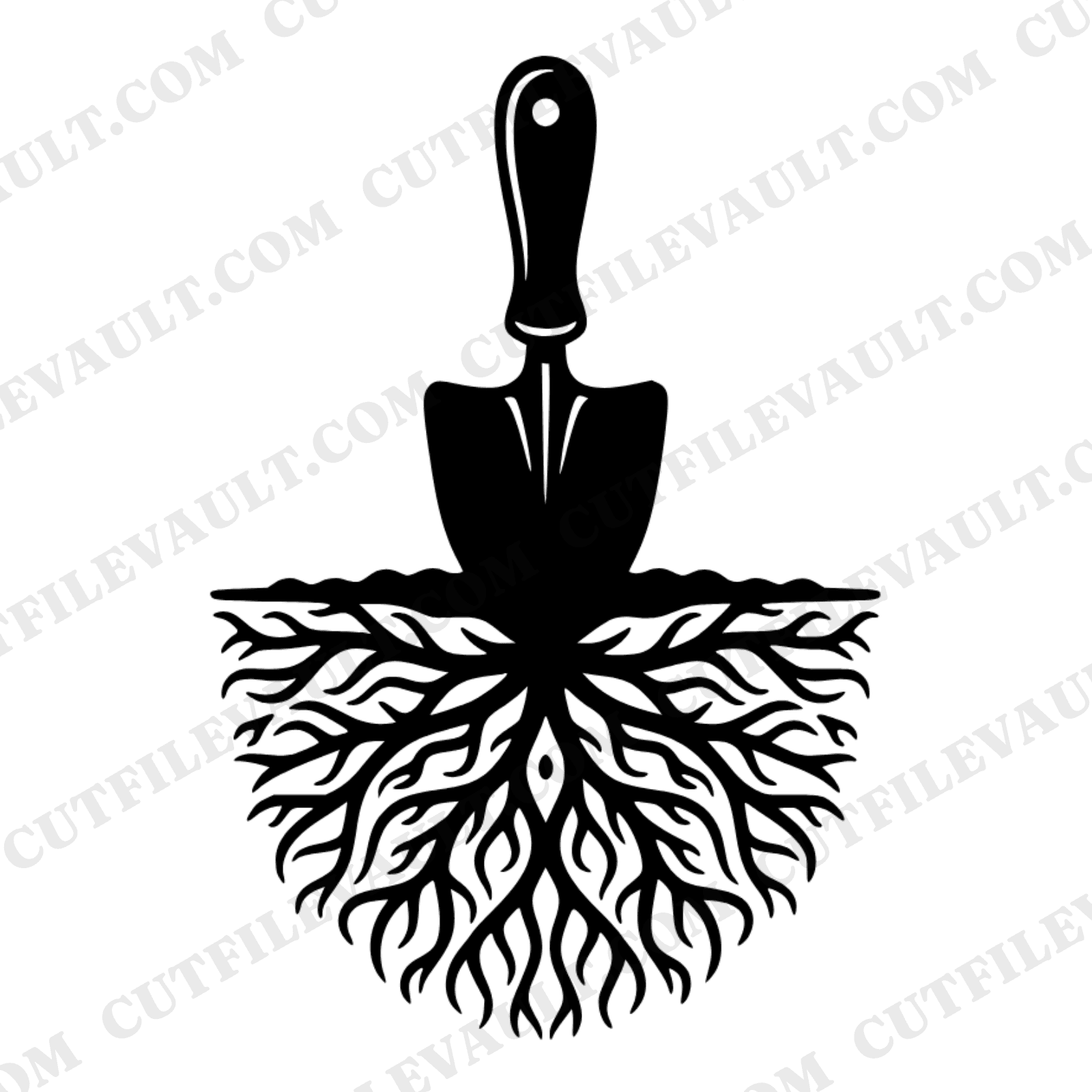 Garden Trowel Root Mandala SVG PNG, Mothers Day Gardening Cut File, Mid Century Botanical Design