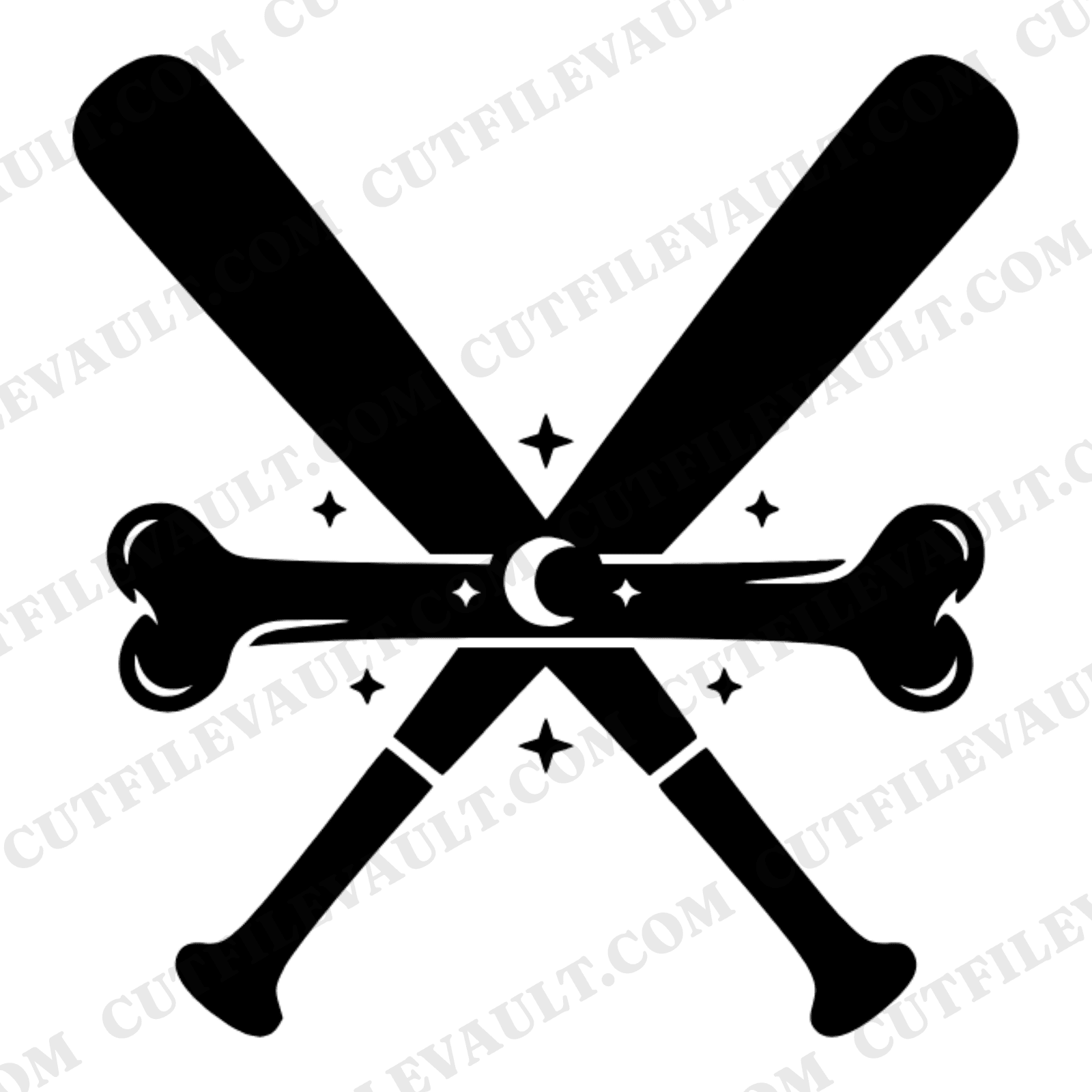Celestial Bone Bat X Halloween Baseball SVG PNG, Spooky Sports Team Spirit Cut File Design