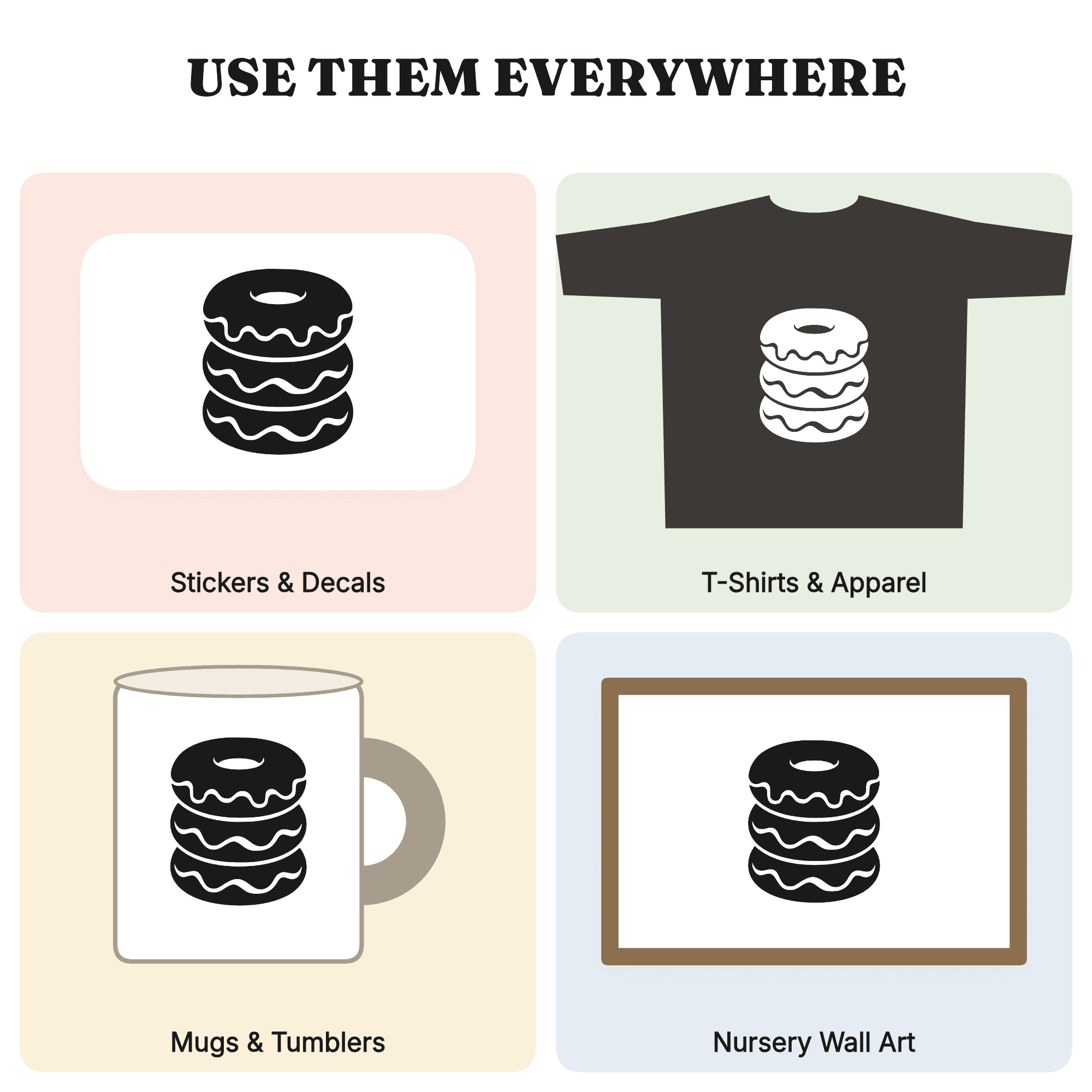 National Donut Day SVG PNG Stacked Donuts Tunnel View Cut File Mid Century Retro Decal Design — view 3