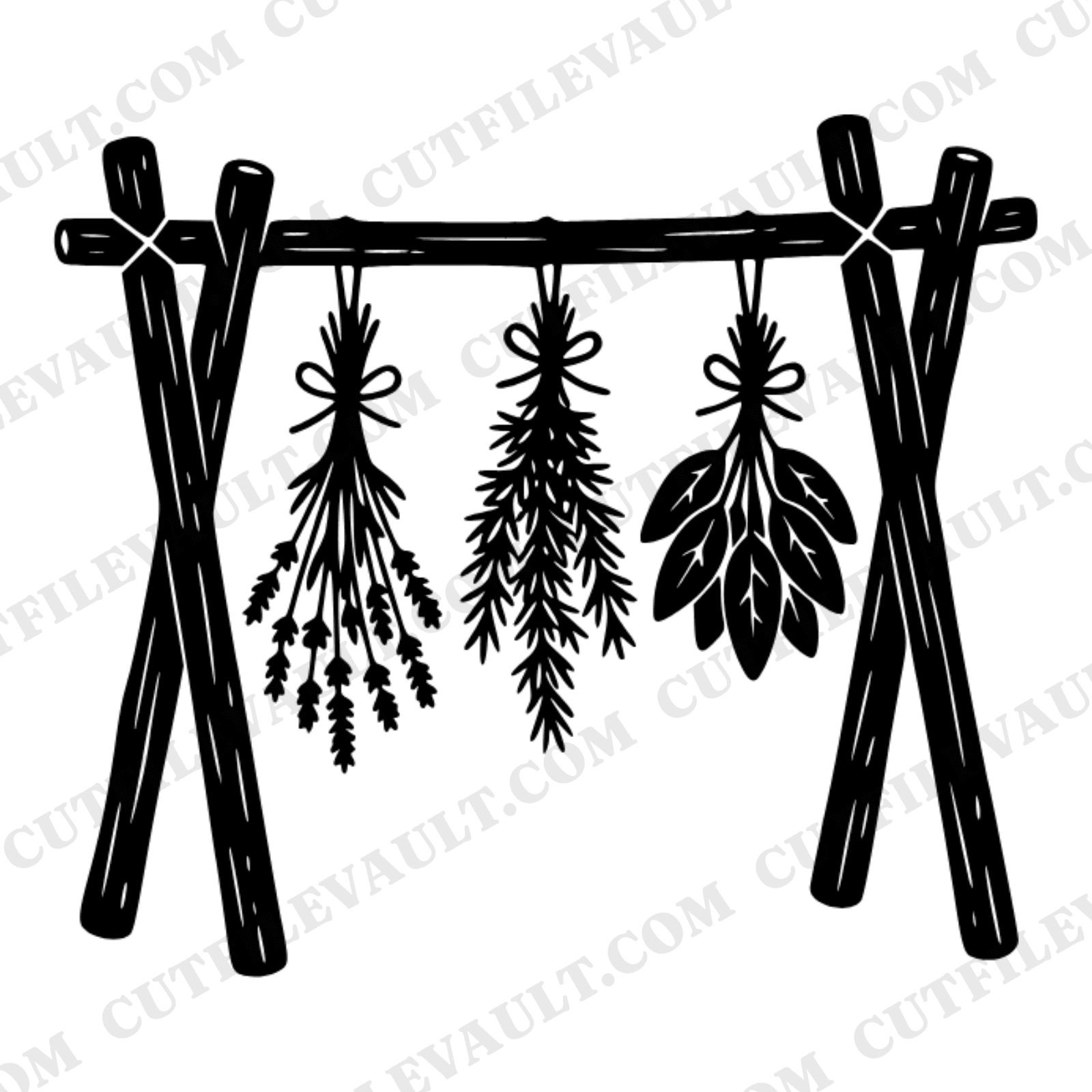 Herb Drying Rack SVG PNG, Farmhouse Kitchen Witch Silhouette, Cottagecore Lavender Sage Rosemary Cut File
