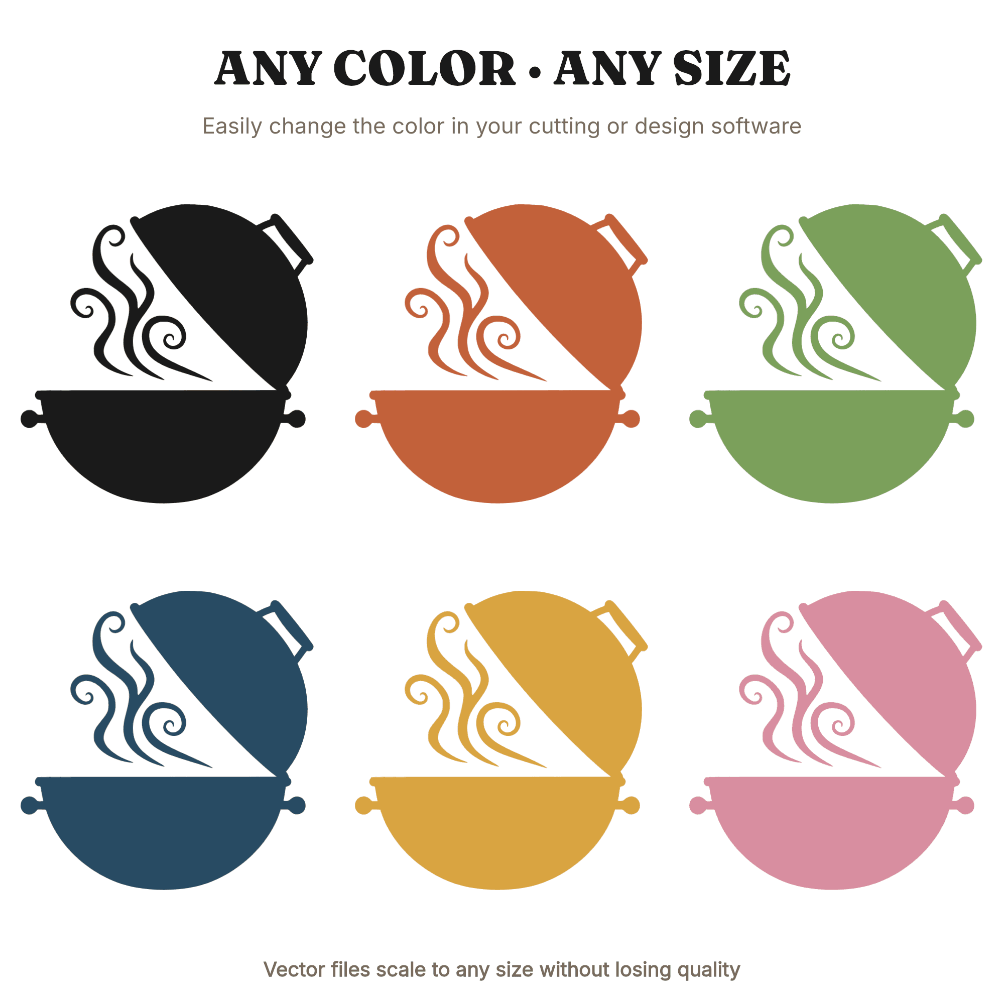 Retro Kettle Grill SVG PNG, Vintage BBQ Cut File, Father's Day Barbecue Design with Steam — view 2