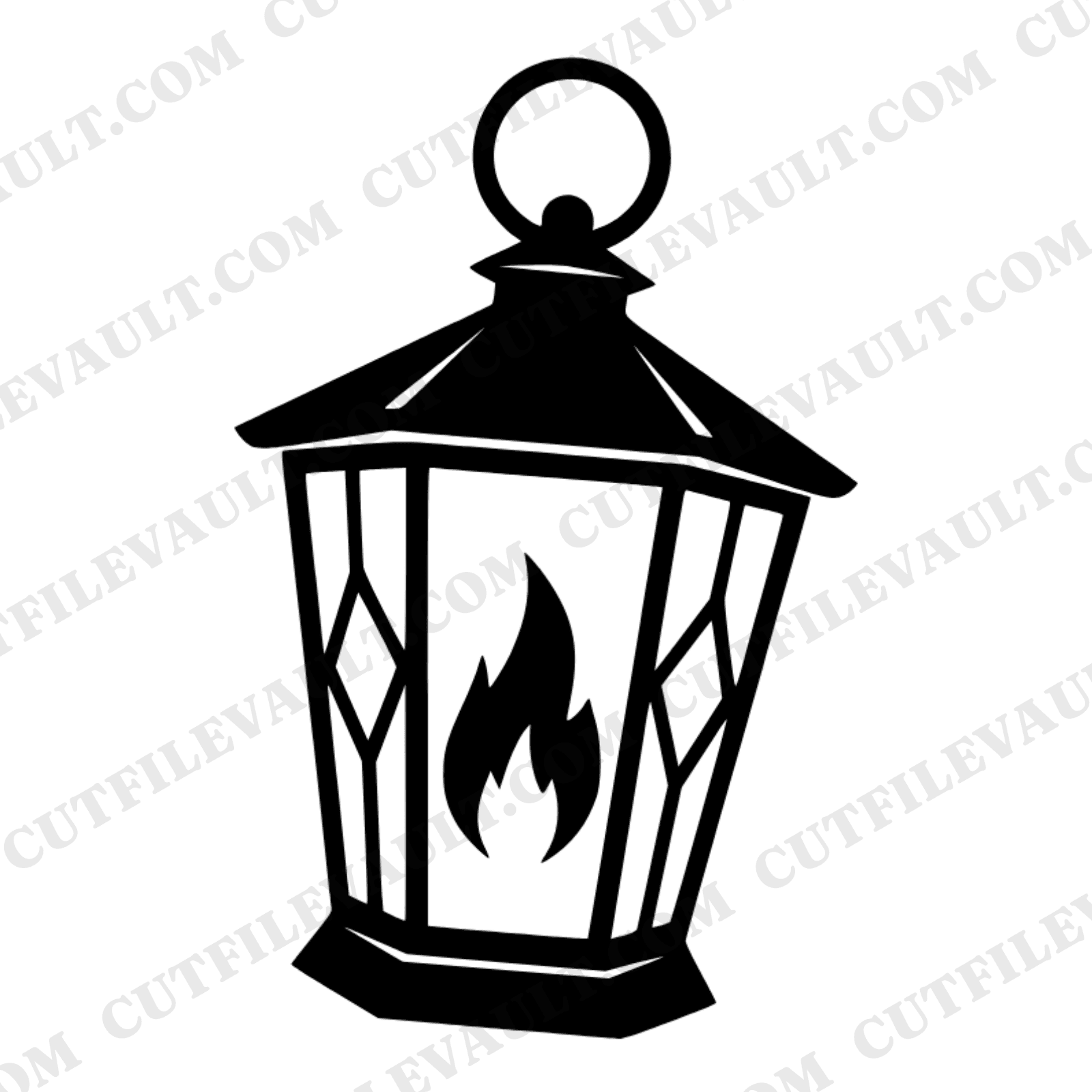 Vintage Halloween Lantern SVG PNG, Tilted Lantern with Flame Cut File, Retro Mid Century Design — view 1