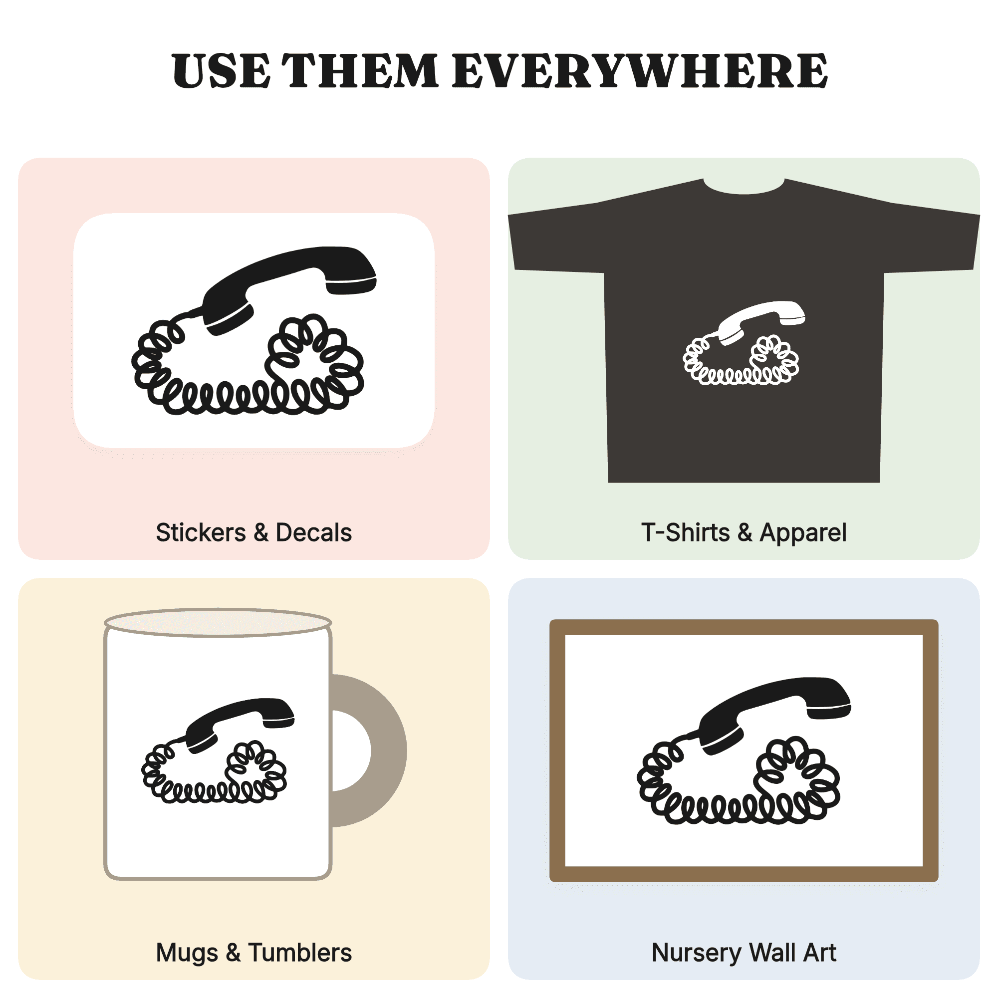 Groovy Retro Rotary Telephone SVG PNG, Call Your Mom 70s Phone with Curly Cord Cut File for Cricut — view 3