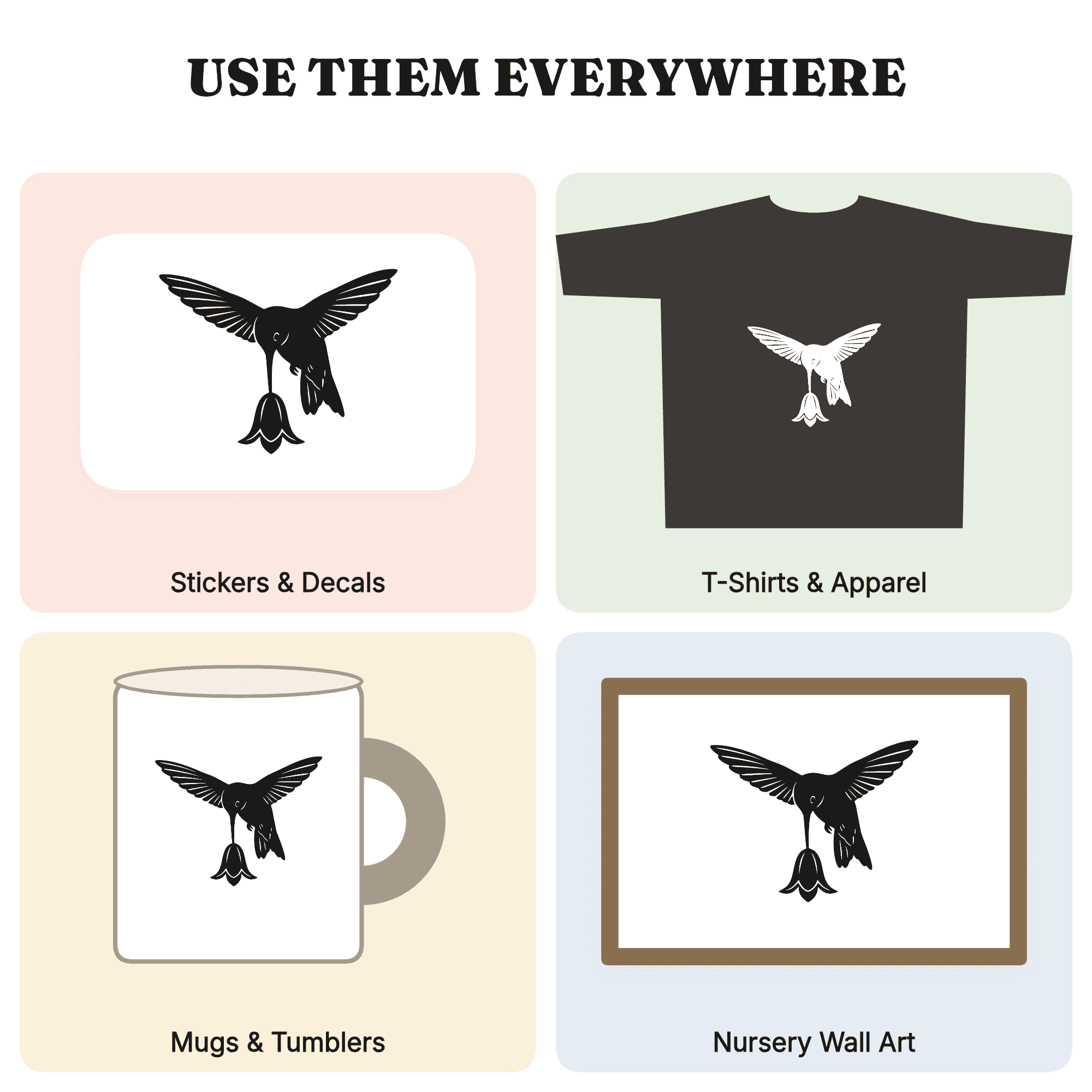 Hummingbird SVG PNG Vintage Botanical Flower Silhouette Cut File for Mother's Day Vinyl Crafts — view 3