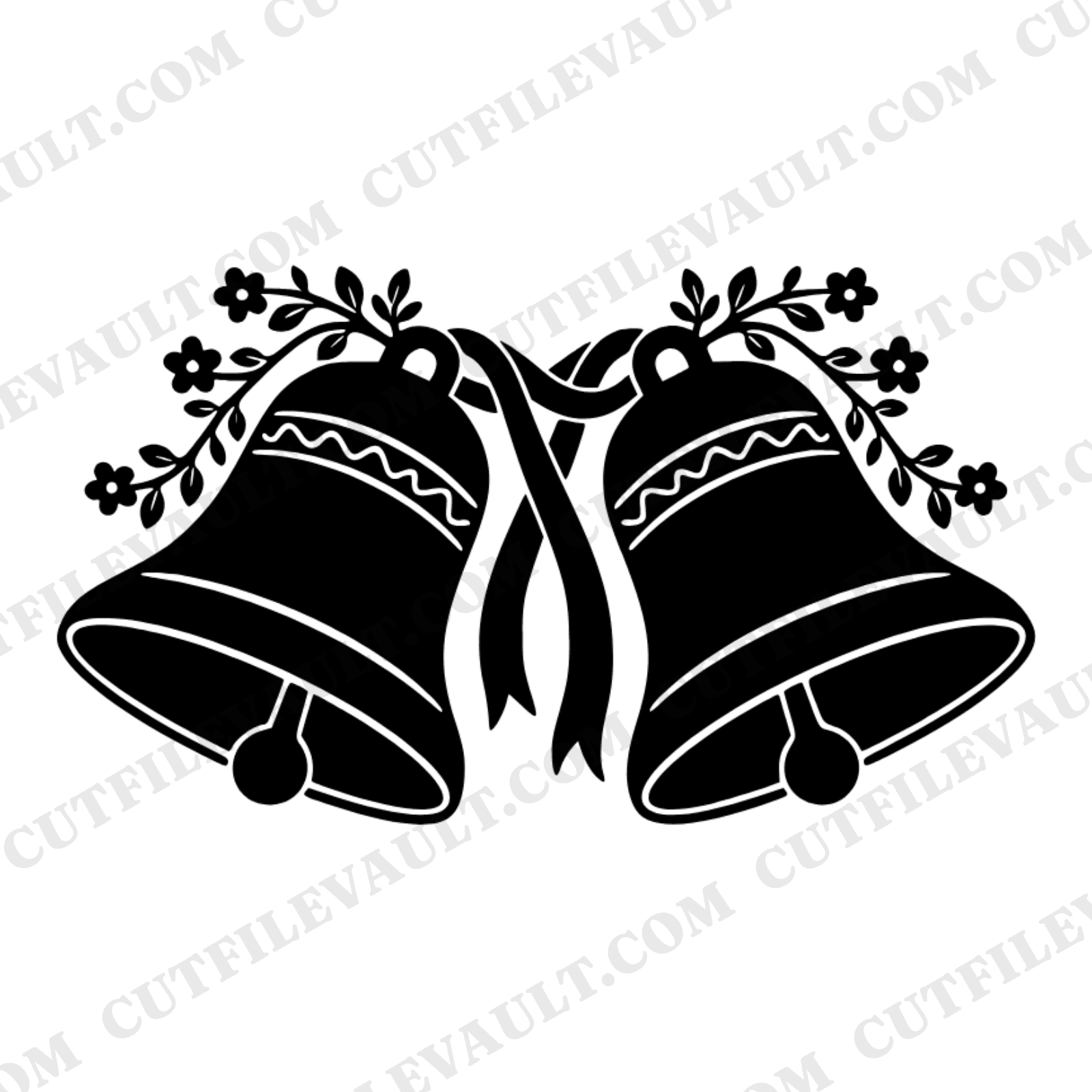 Wedding Bells SVG PNG Cottagecore Floral Silhouette Cut File for Cricut Invitations Decor