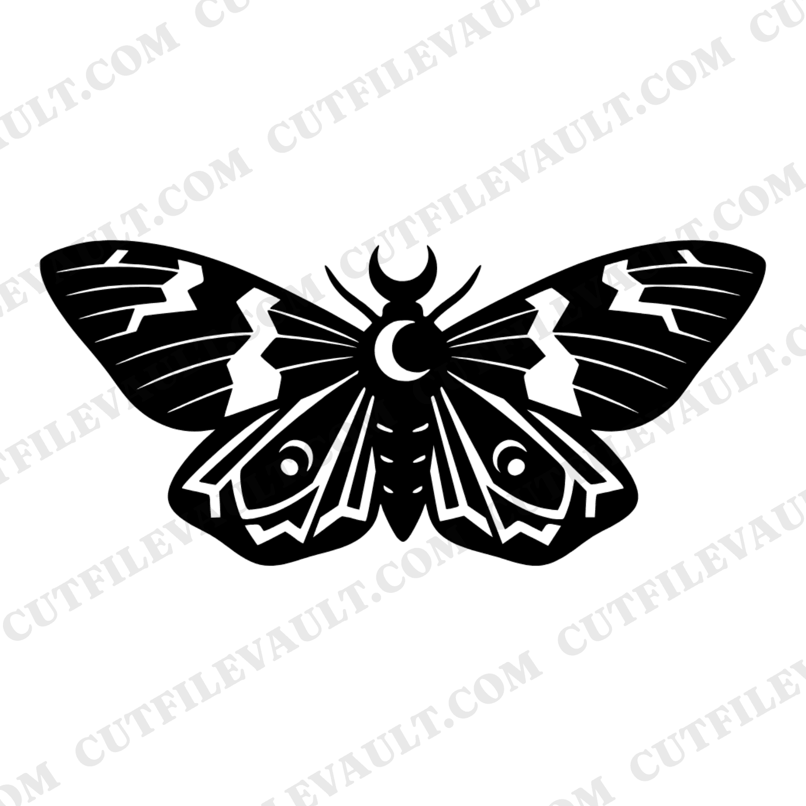 Art Deco Moth SVG PNG, Crescent Moon Moth Silhouette Cut File, Halloween Mystical Insect Design