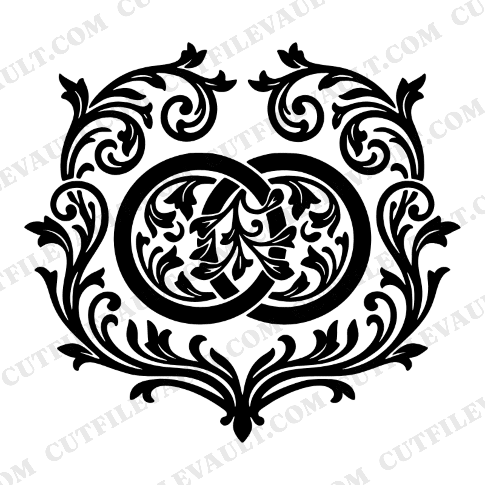 Art Nouveau Wedding Rings SVG PNG, Interlocking Bands with Botanical Vines, Vintage Bridal Cut File