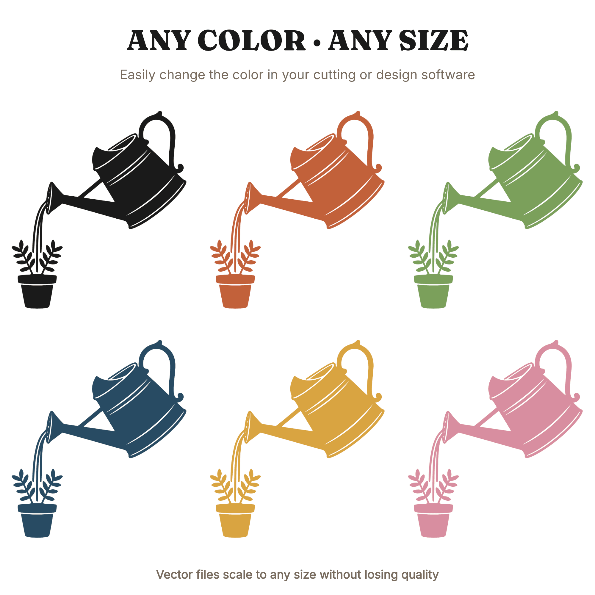 Vintage Watering Can Herb Garden SVG PNG, Botanical Silhouette Cut File, Spring Gardening Design — view 2