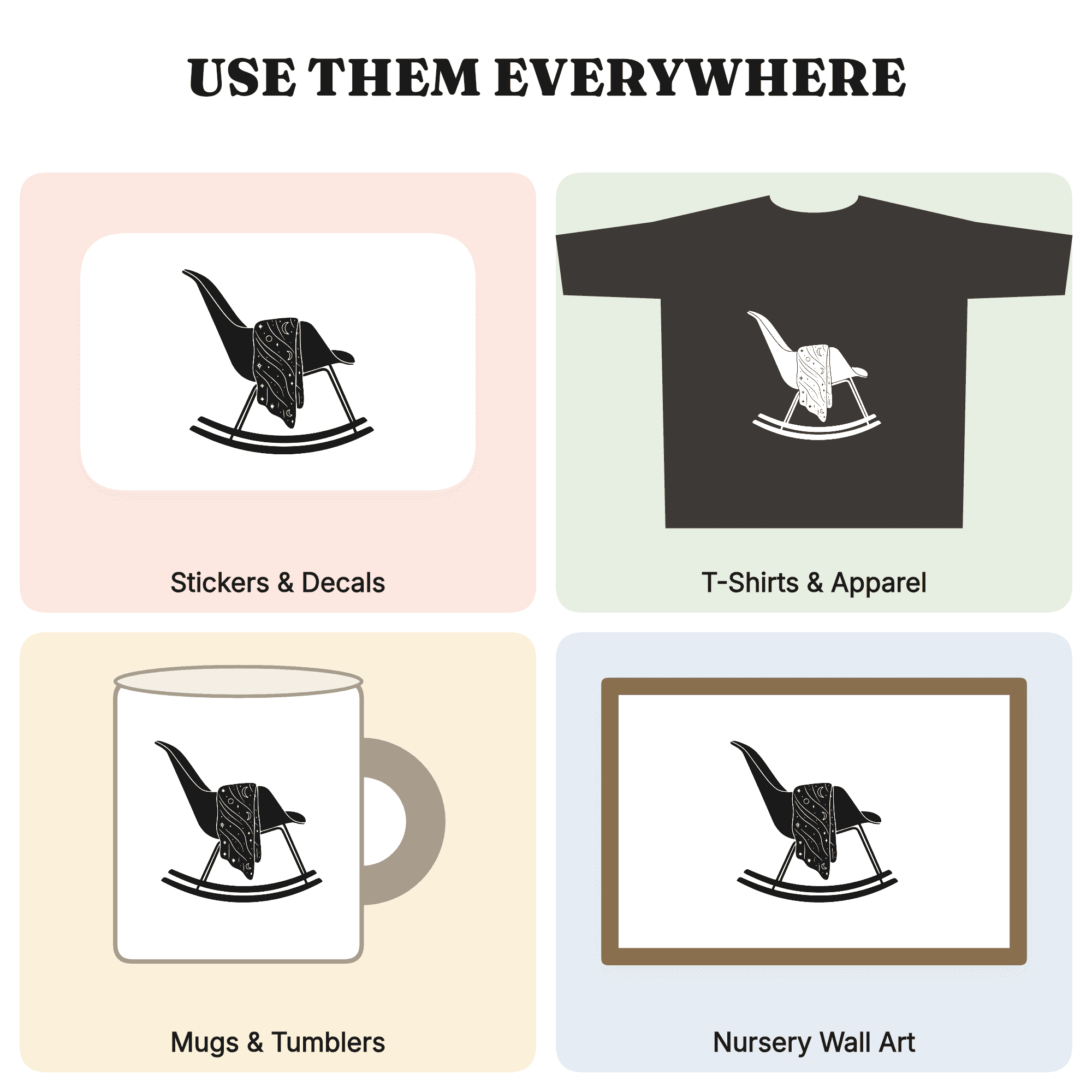 Celestial Rocking Chair SVG PNG, Knitted Blanket Silhouette, Mystical Mother's Day Cut File — view 3