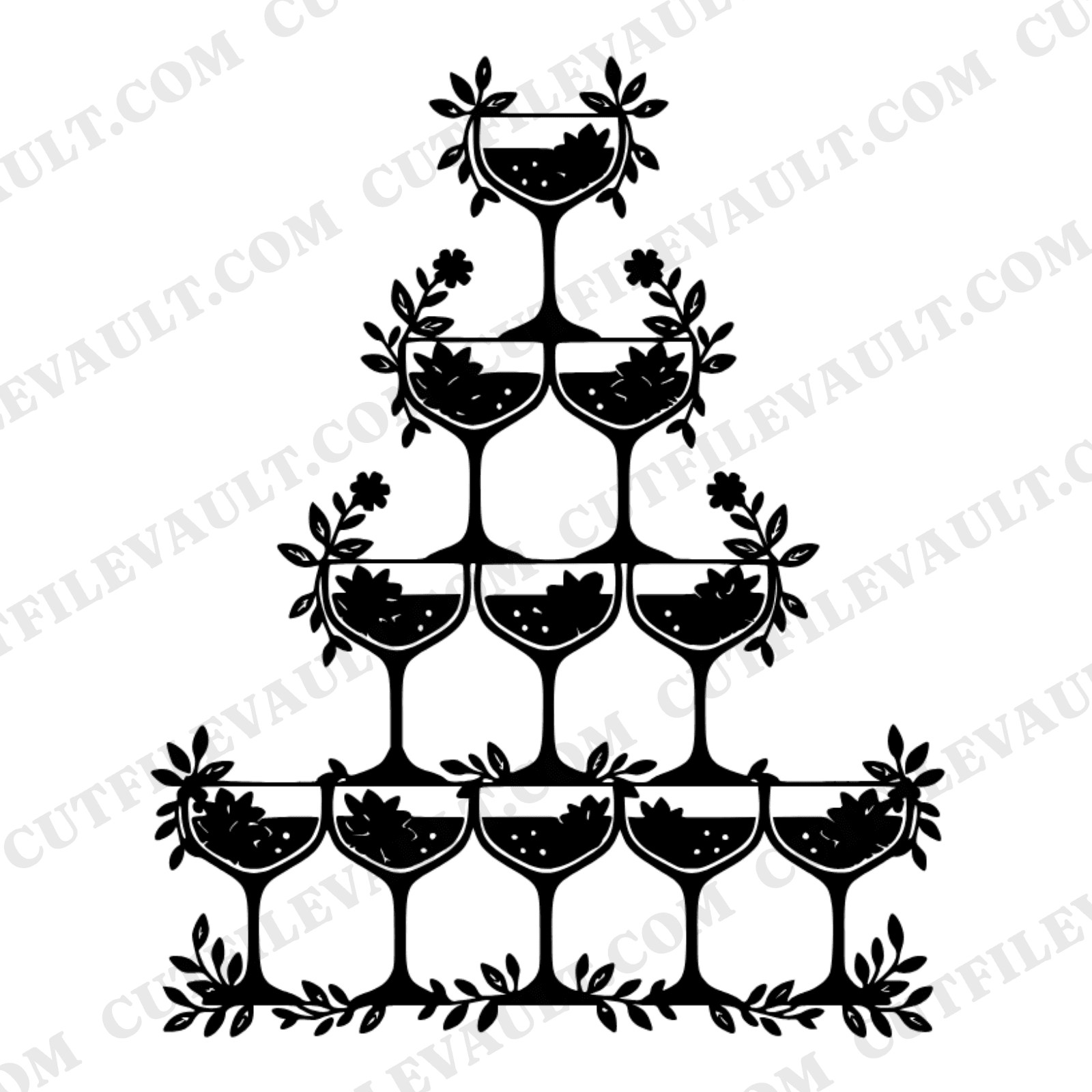 Champagne Coupe Tower SVG PNG, Wedding Toast Silhouette, Geometric Floral Bridal Shower Cut File