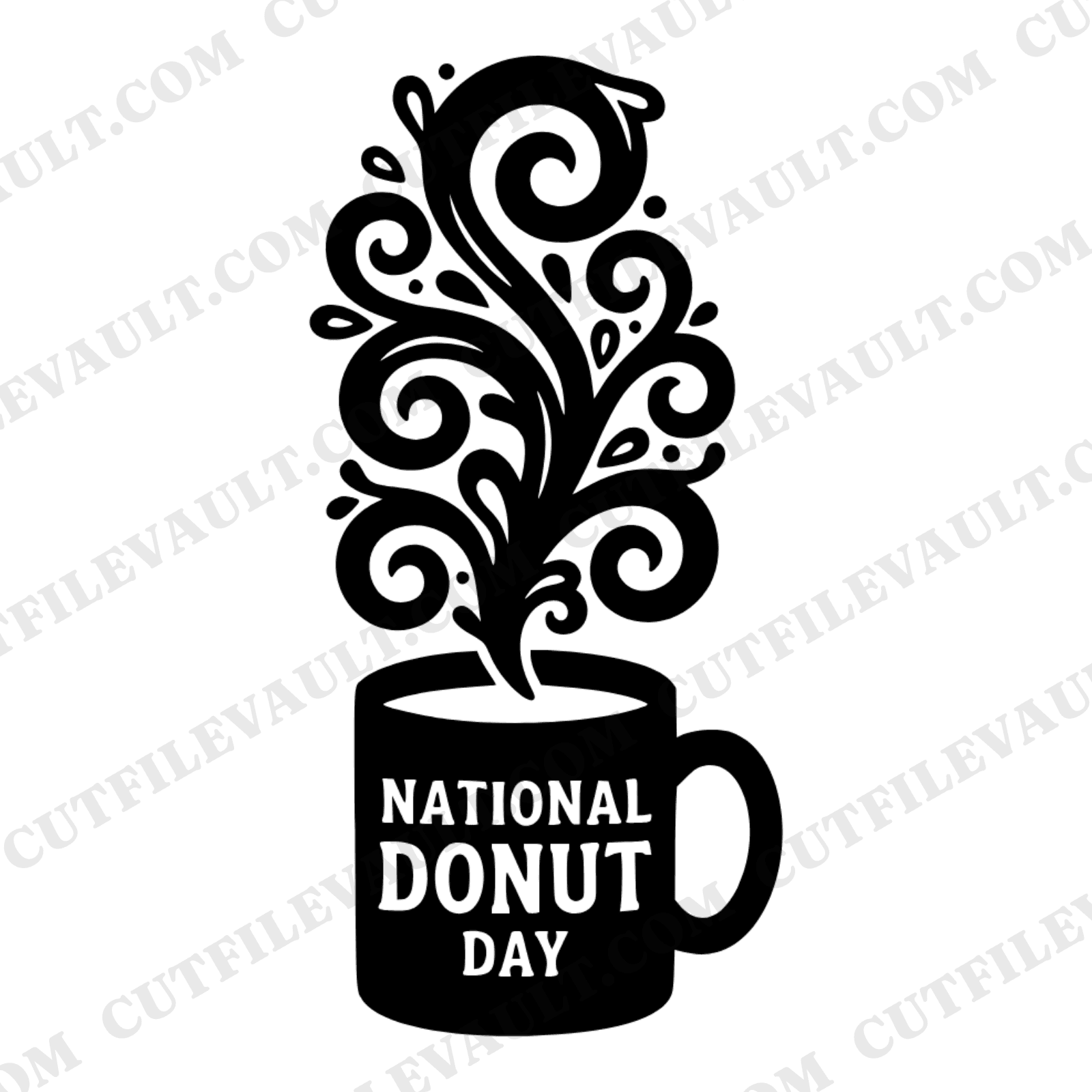 National Donut Day Coffee Mug SVG PNG, Vintage Botanical Steam Swirls Cut File for Cricut