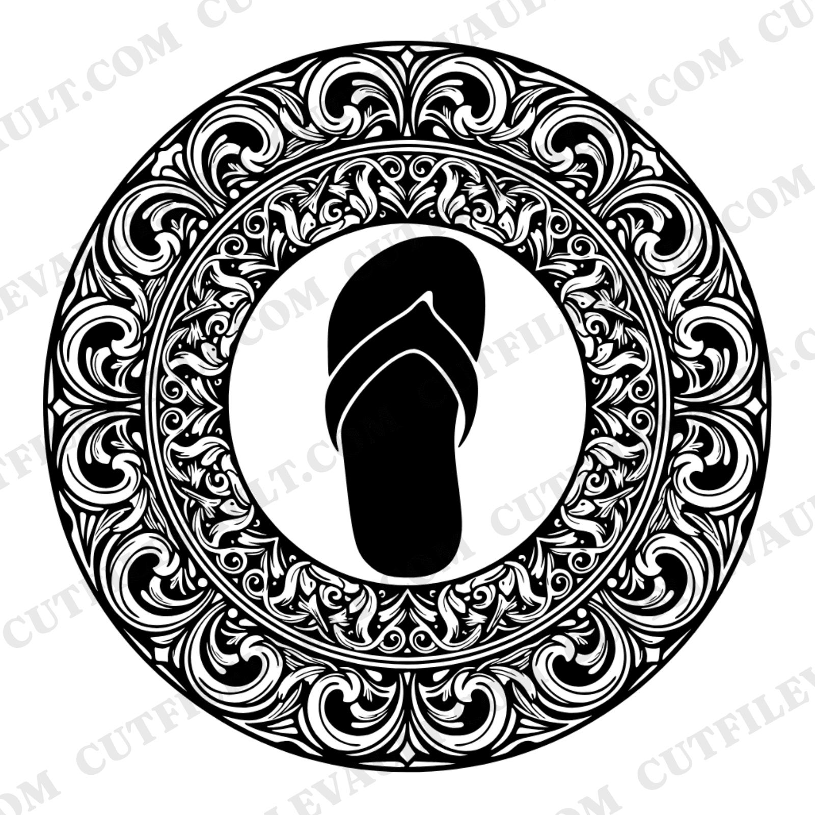 Summer Solstice Beach Sandal SVG PNG Art Nouveau Waves Vintage Coastal Cut File First Day of Summer