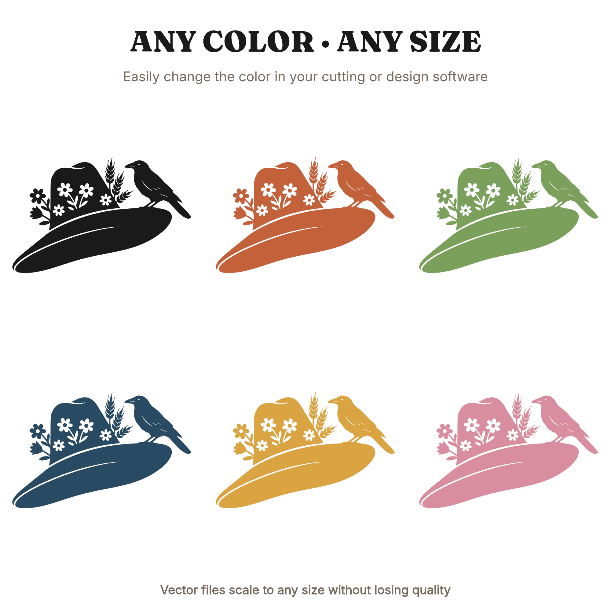 Scarecrow Hat with Crow SVG PNG Autumn Fall Cottagecore Wildflower Harvest Clipart Cut File — view 2