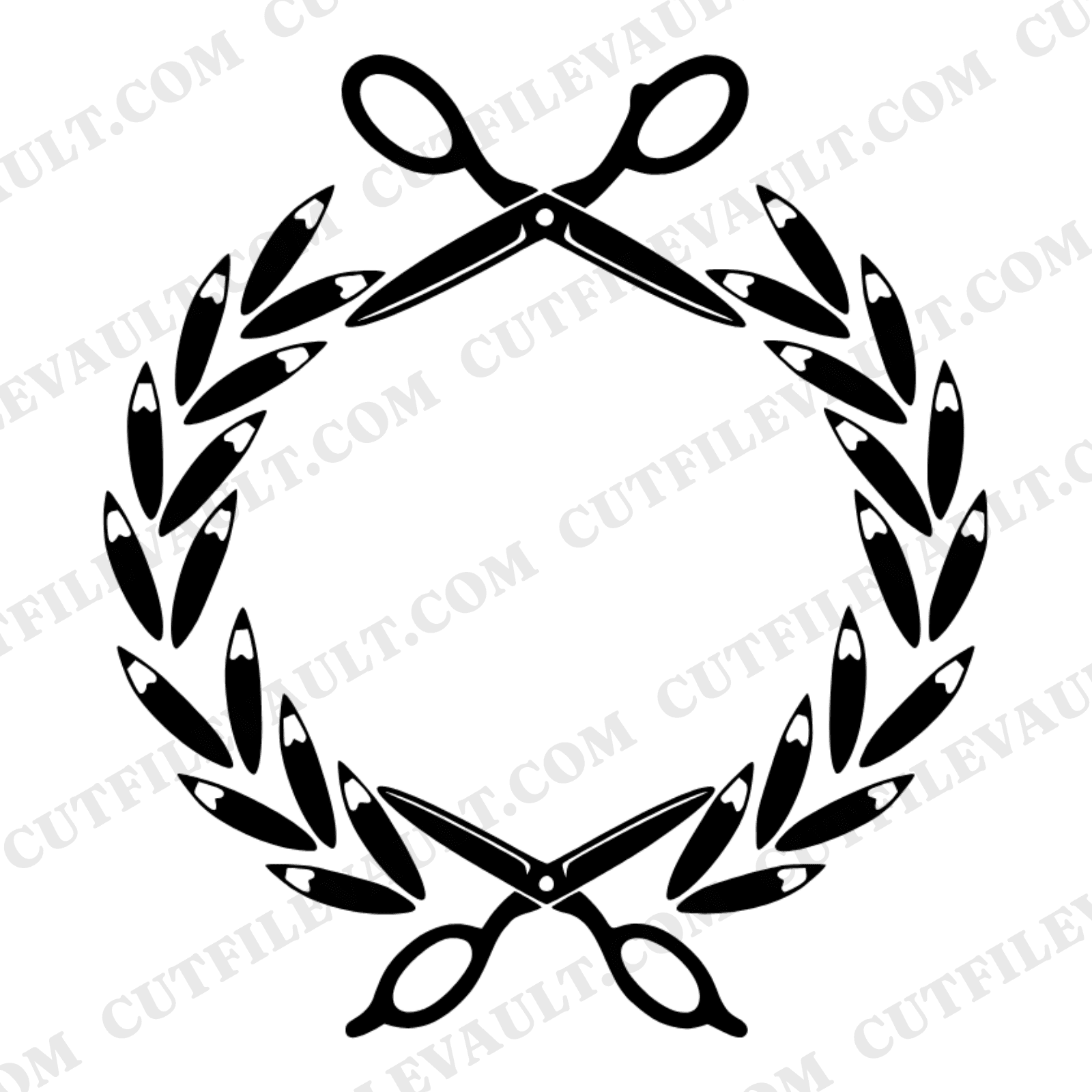 Back to School Scissors Wreath SVG PNG, Retro 70s Teacher Badge, Craft Monogram Frame Cut File