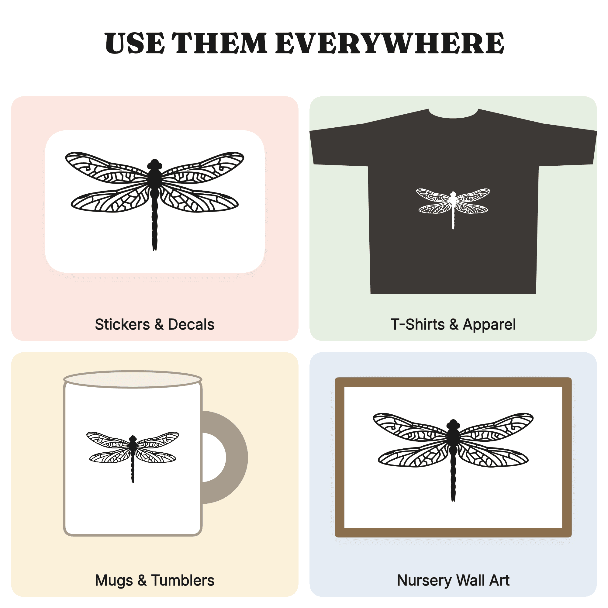 Midsummer Dragonfly SVG PNG Symmetrical Flight Silhouette Scandinavian Line Art Cut File — view 3