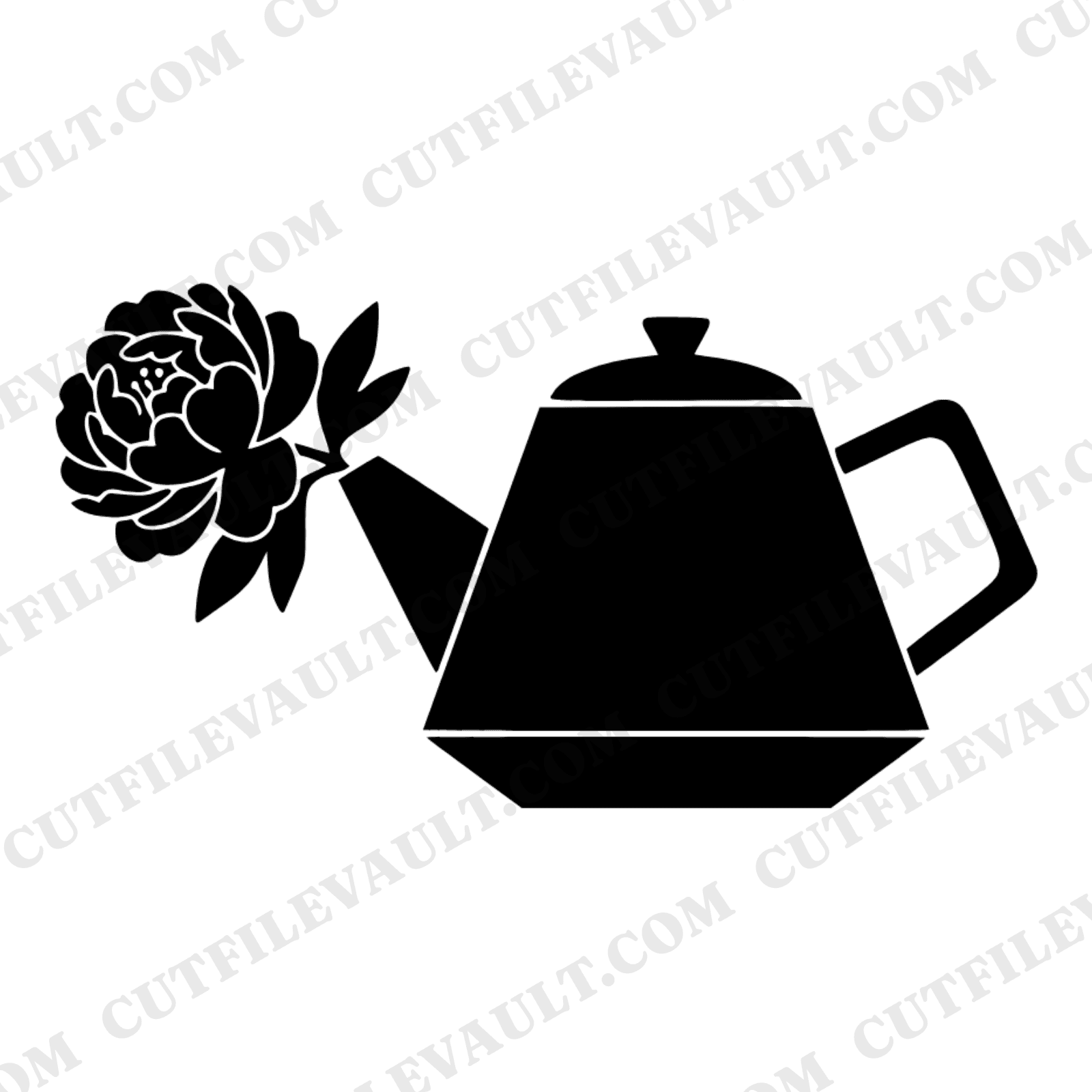 Mid Century Modern Teapot SVG PNG, Peony Flower Cut File, Mother's Day Design, Retro Kitchen Art