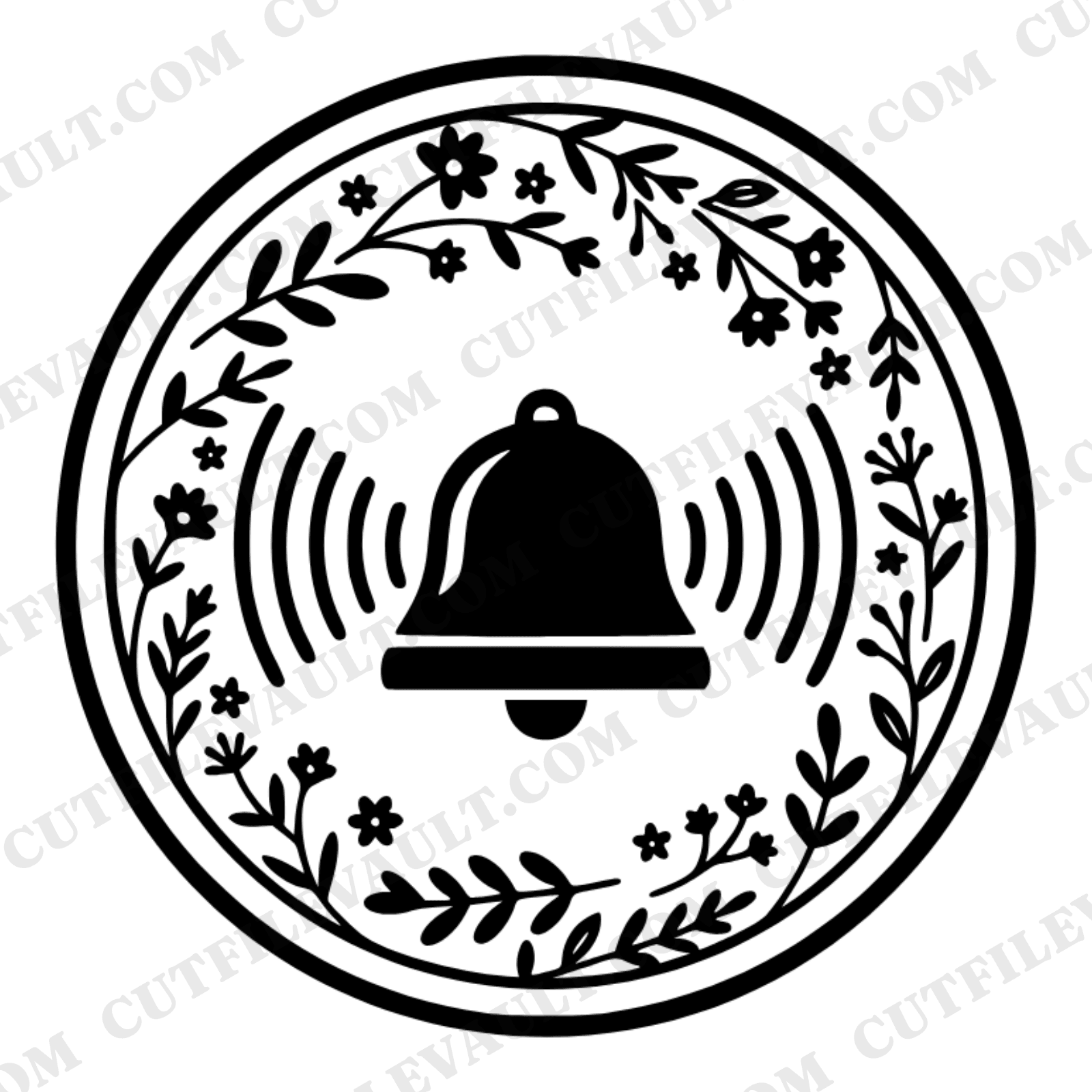 Vintage Bicycle Bell Wax Seal SVG PNG, Cottagecore Floral Soundwave Design, Bike Month Cut File
