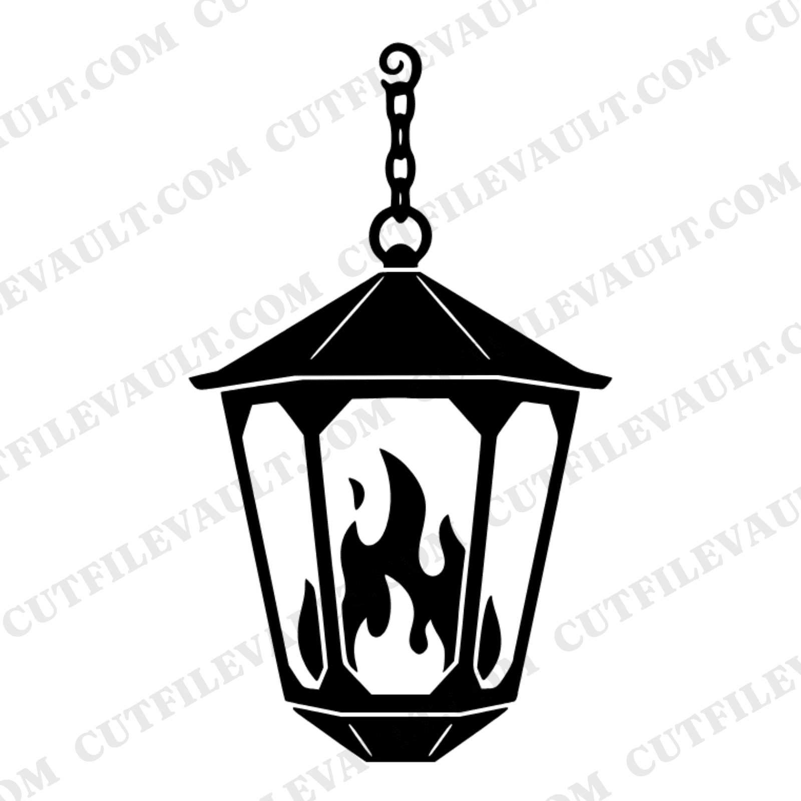 Vintage Halloween Lantern SVG PNG, Hanging Lantern with Flame Panels Cut File, Spooky Graveyard Decor