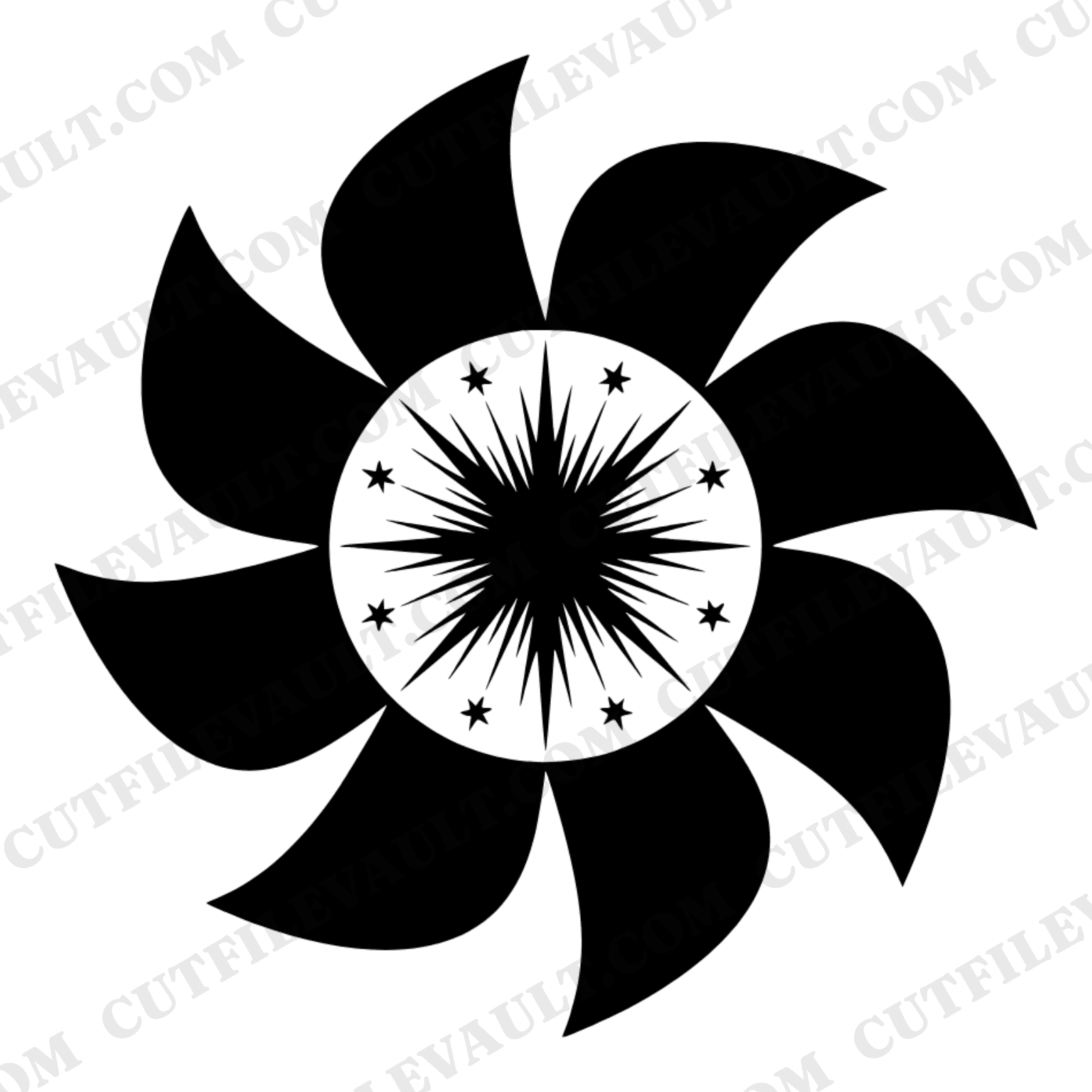 Celestial Pinwheel Mandala SVG PNG, Eight Pointed Starburst Cut File, Mystical Bohemian Design