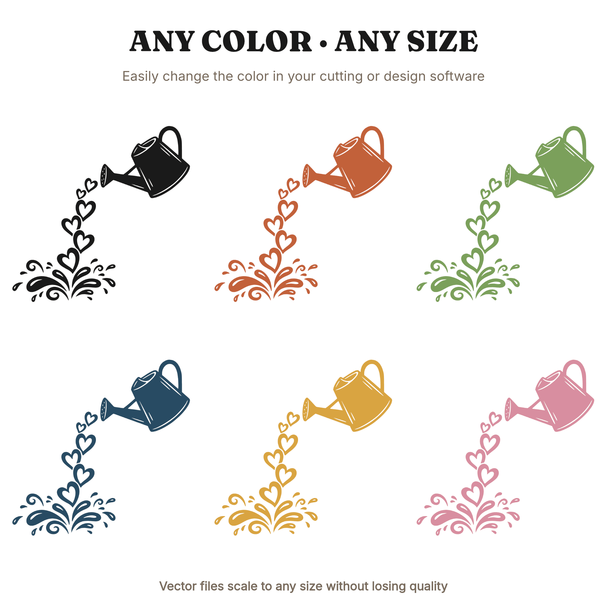 Watering Can Heart SVG PNG, Mother's Day Gardening Mom Cut File, Cottagecore Floral Doodle Design — view 2