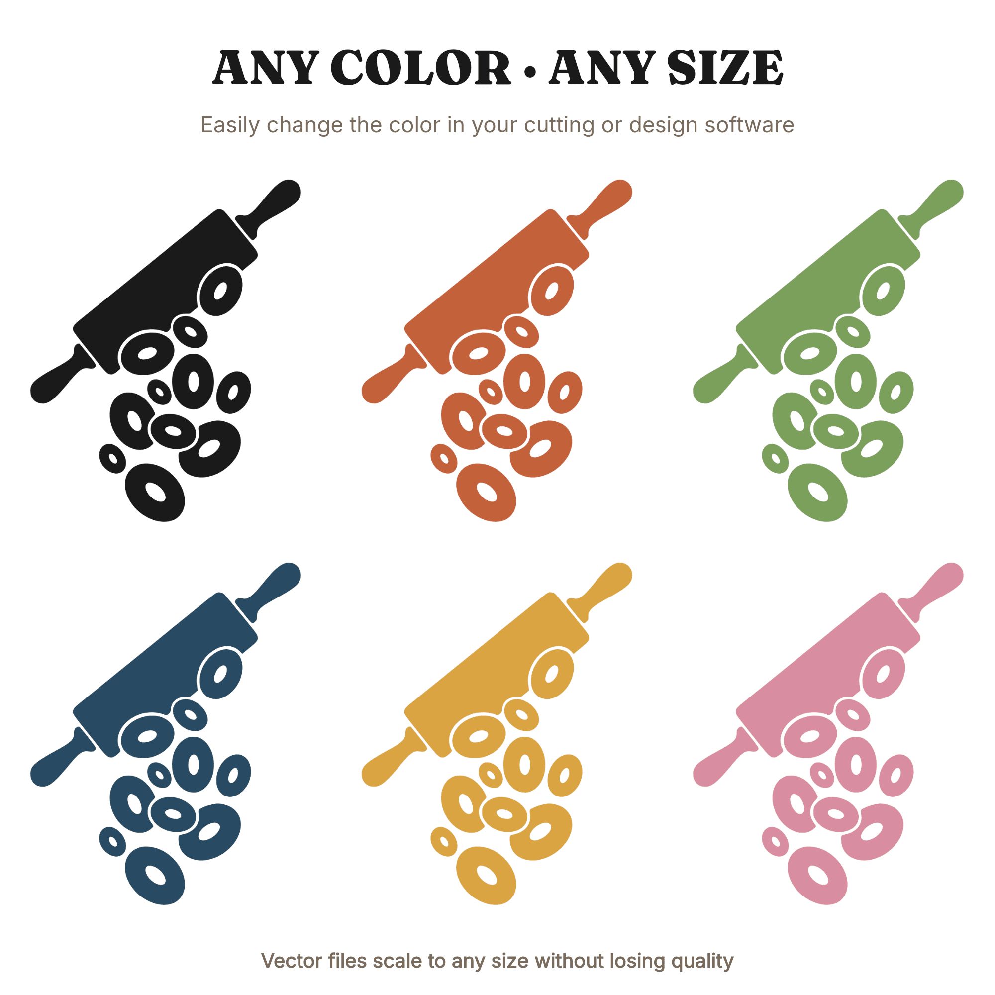 Retro Donut Rolling Pin SVG PNG, Vintage 1970s Bakery Cut File, Groovy Kitchen Decor Silhouette — view 2