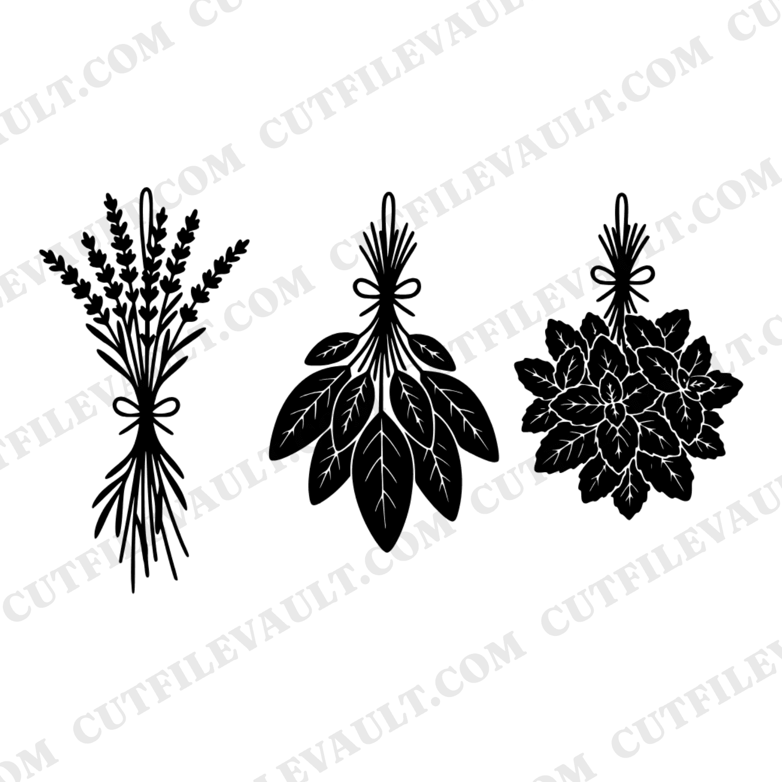 Summer Solstice Herb Bundles SVG PNG, Lavender Sage Mint Line Art, Kitchen Witch Farmhouse Decor Cut File
