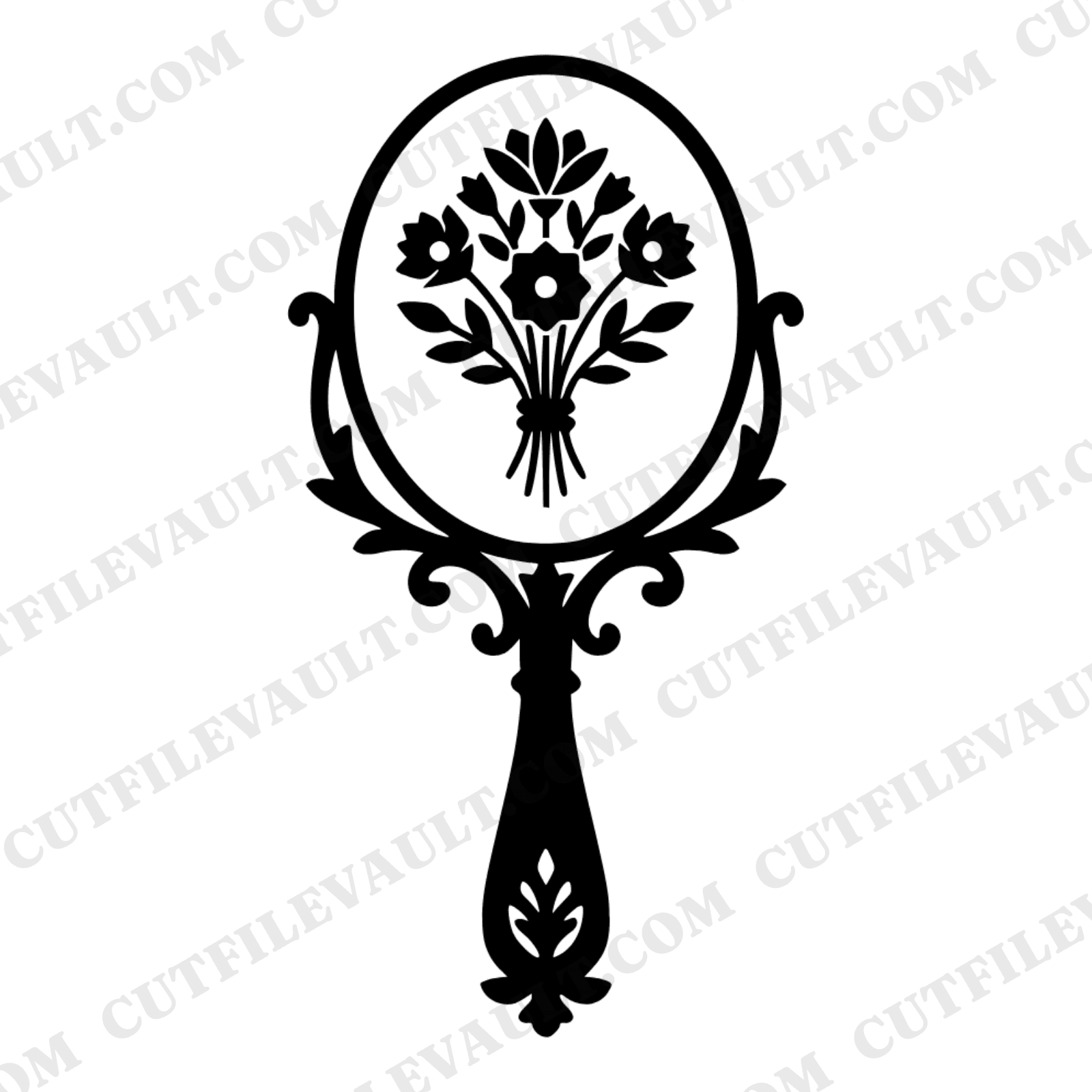 Vintage Hand Mirror SVG PNG, Floral Mother's Day Cut File, Victorian Mirror with Flowers Design