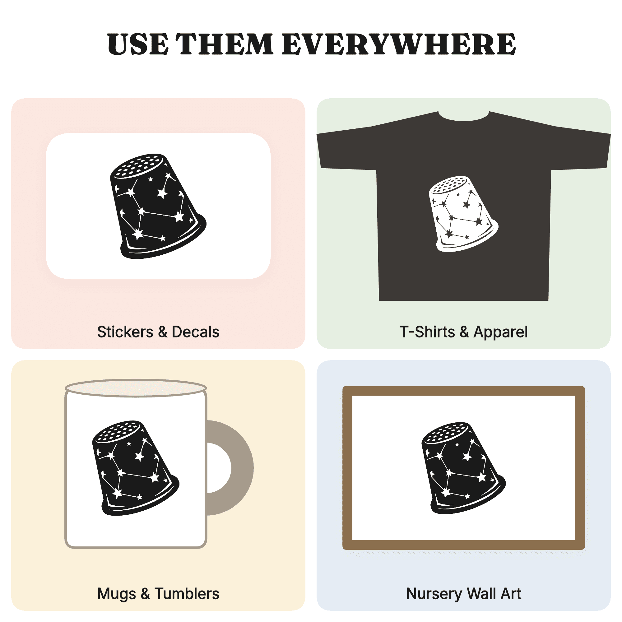 Celestial Thimble SVG PNG, Mother's Day Sewing Constellation Cut File, Vintage Craft Silhouette — view 3