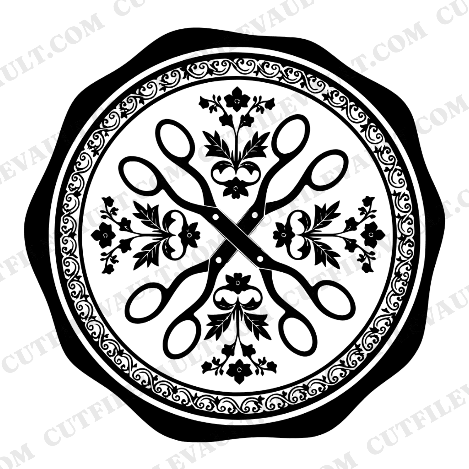 Vintage Sewing Scissors Wax Seal SVG PNG, Craft Badge Emblem, Mother's Day Clipart Cut File