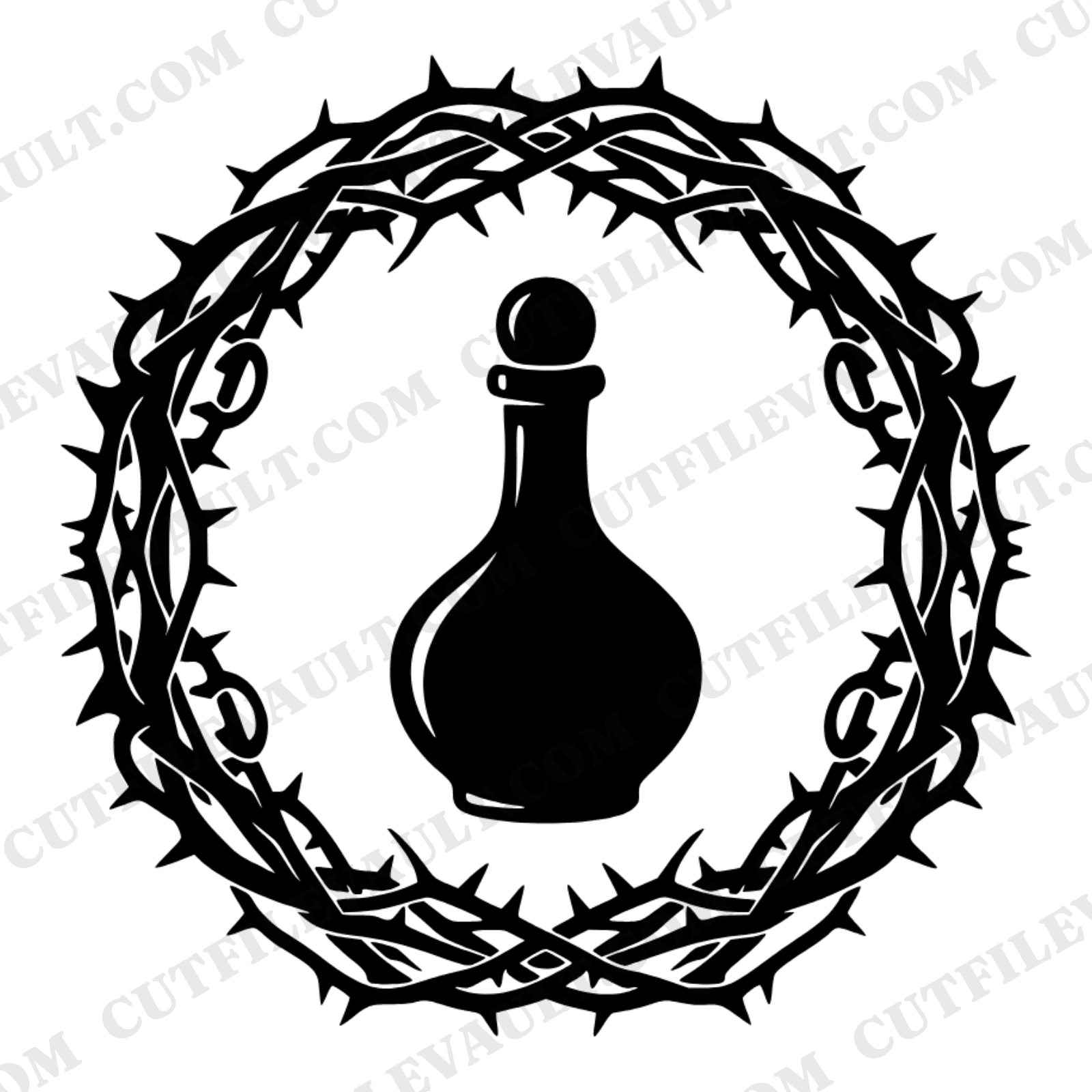 Vintage Potion Bottle Art Nouveau Vine Wreath SVG PNG, Witchy Apothecary Botanical Cut File