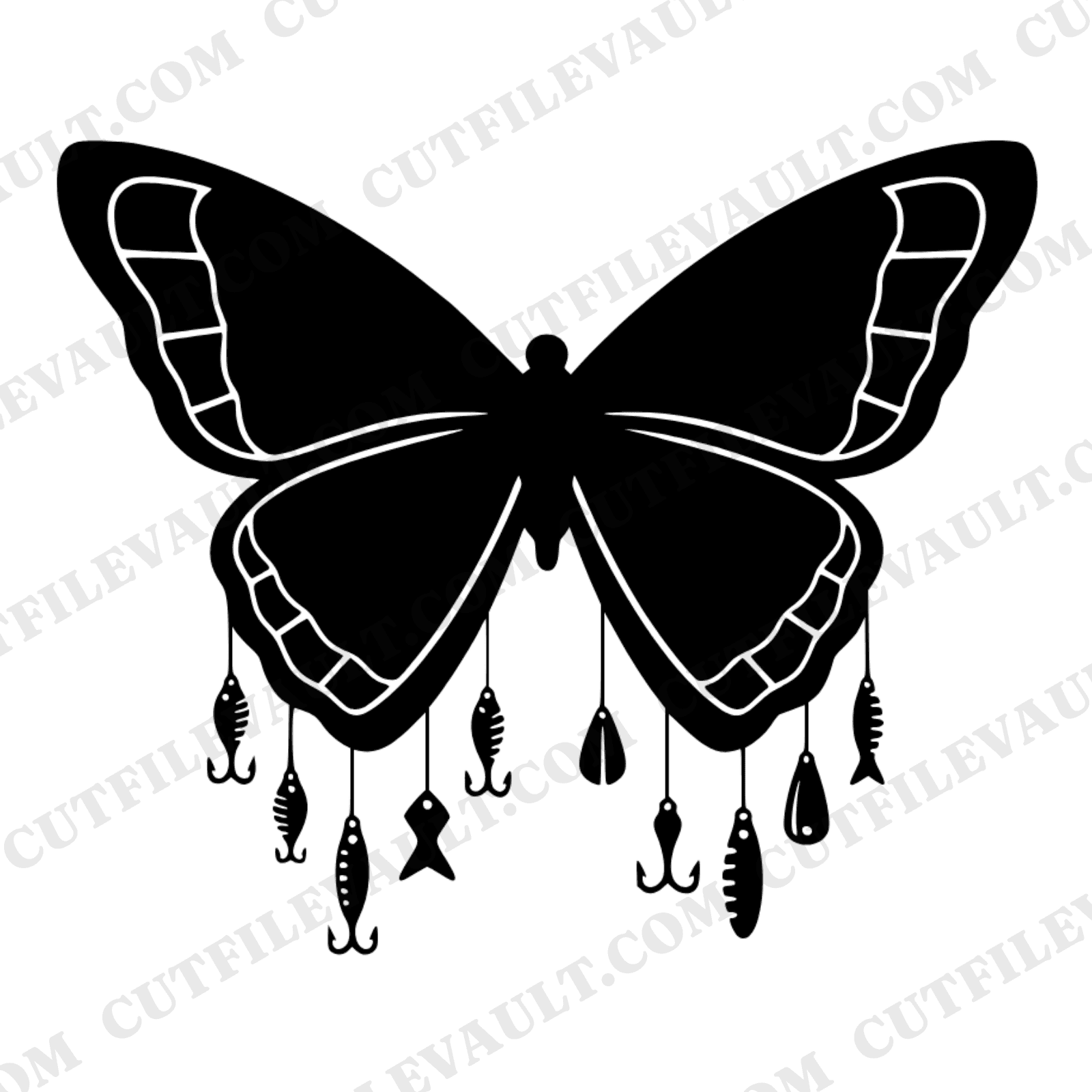 Father's Day Tackle Box Butterfly SVG PNG, Vintage Fishing Lures Line Art Cut File for Dad