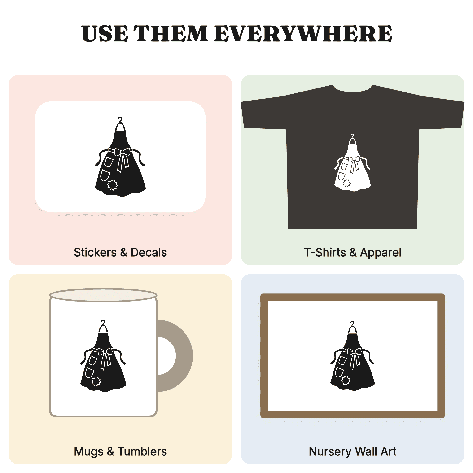 Vintage Apron SVG PNG, Mother's Day Apron with Bow and Pockets Cut File, Retro Kitchen Apron Silhouette — view 3