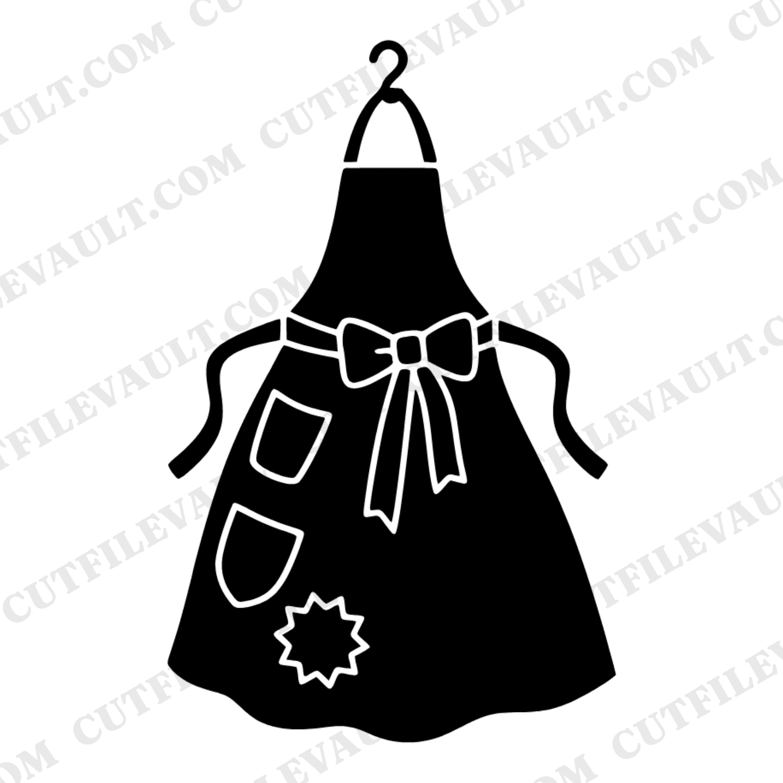 Vintage Apron SVG PNG, Mother's Day Apron with Bow and Pockets Cut File, Retro Kitchen Apron Silhouette