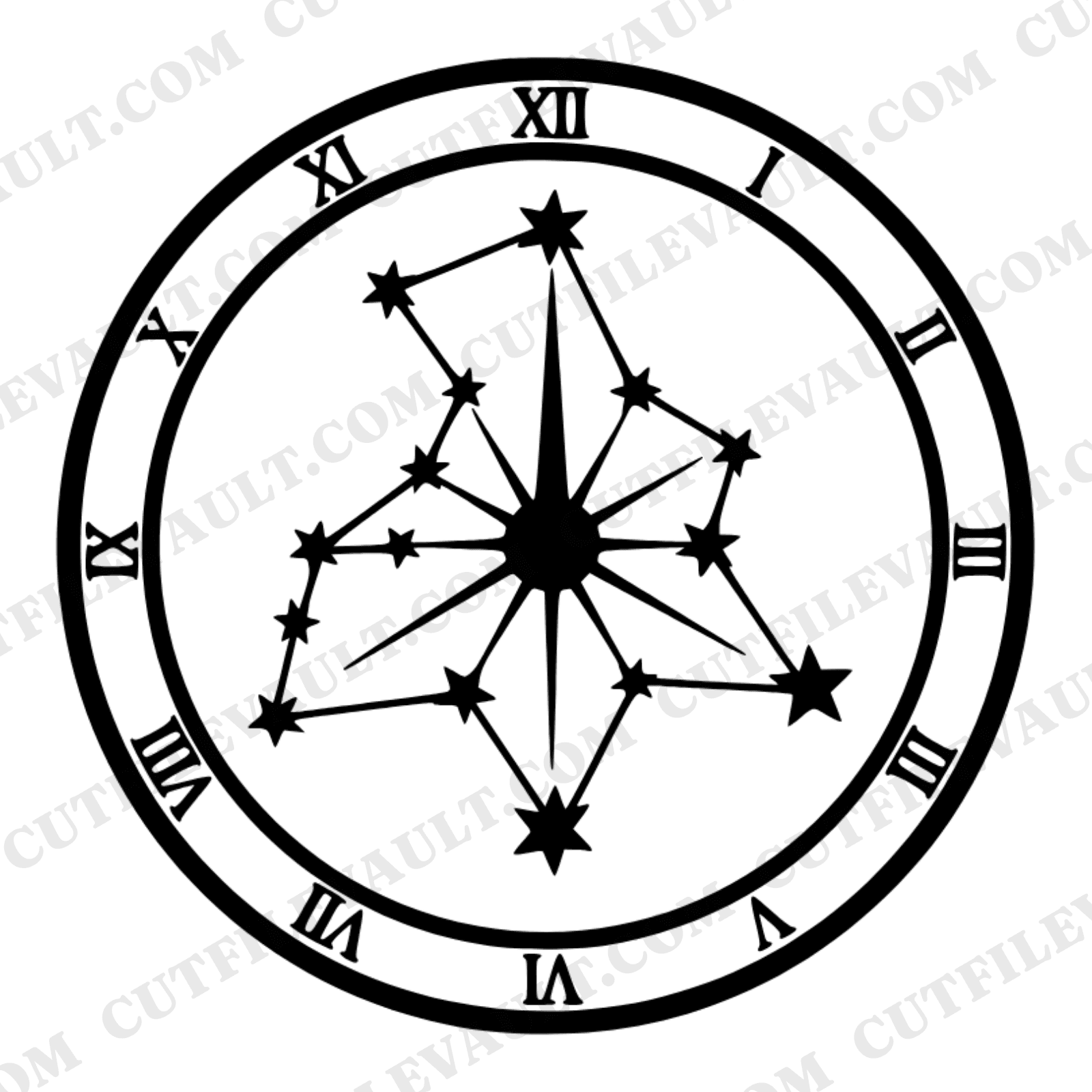 Summer Solstice Sundial SVG PNG, Celestial Constellation Shadow Cut File, Mystical Astronomy Design