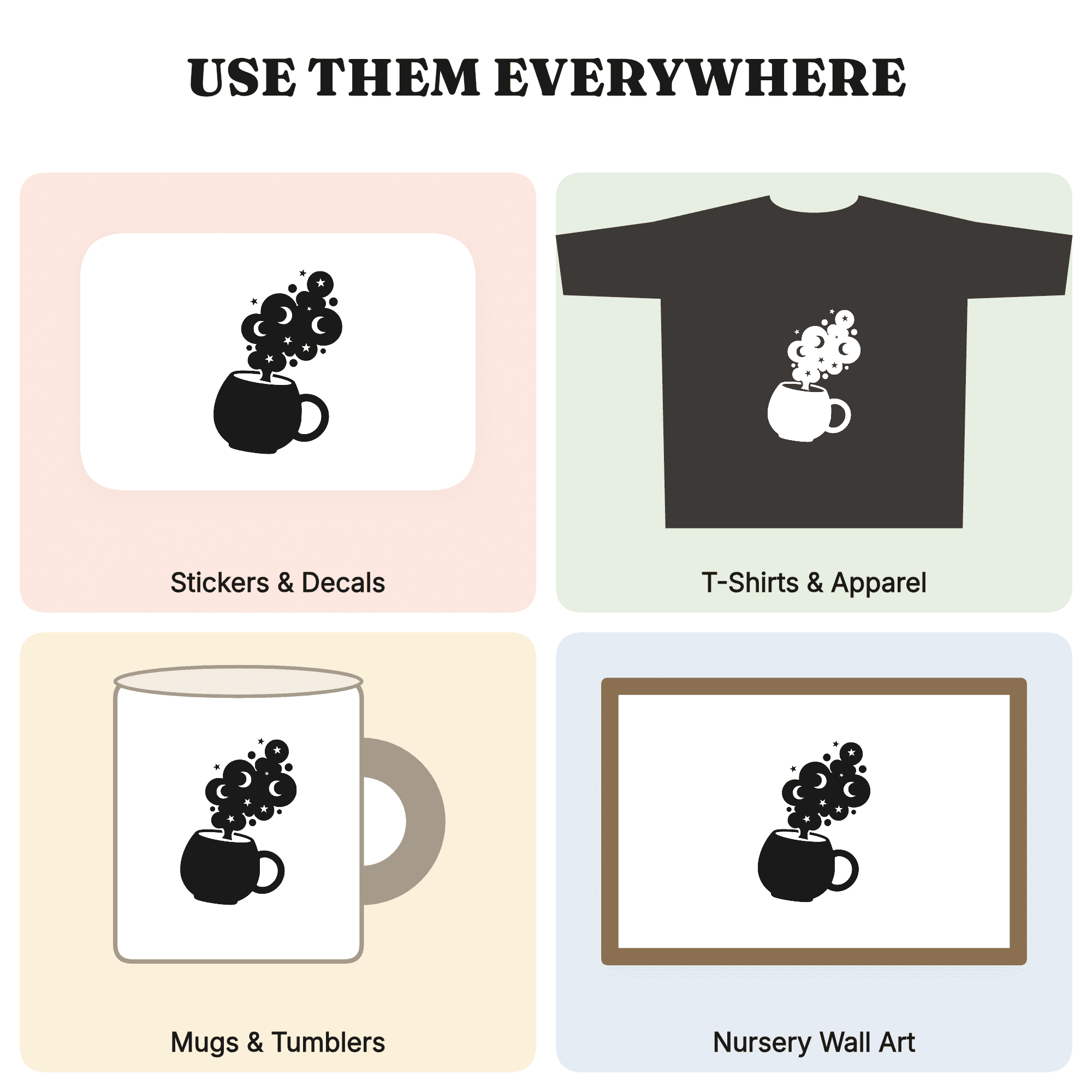 Groovy Cosmic Coffee Mug SVG PNG, Mystical Steam, Retro 70s Celestial Coffee Cup Cut File — view 3