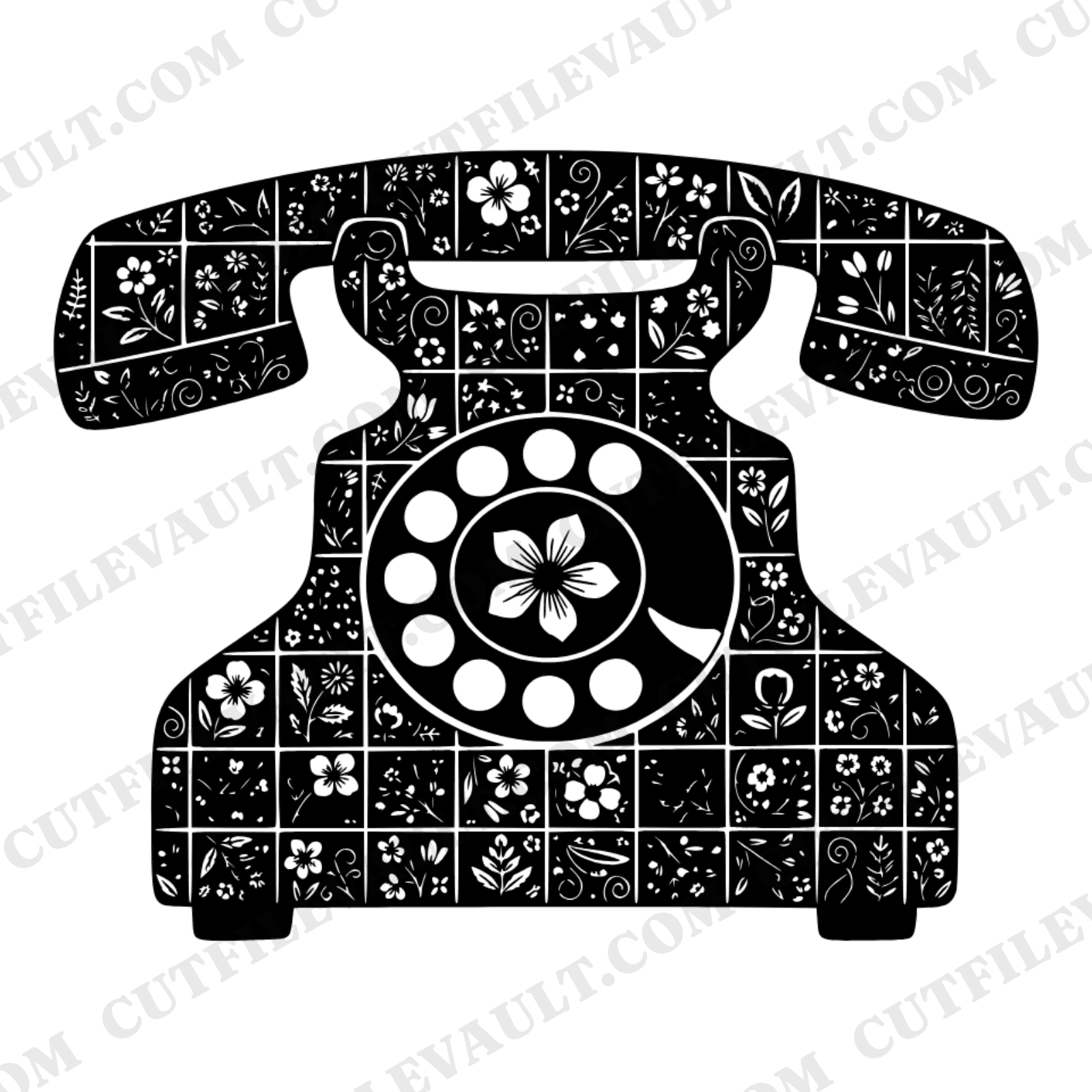 Vintage Rotary Telephone Pressed Flowers SVG PNG, Boho Floral Phone Cut File, Mothers Day Gift