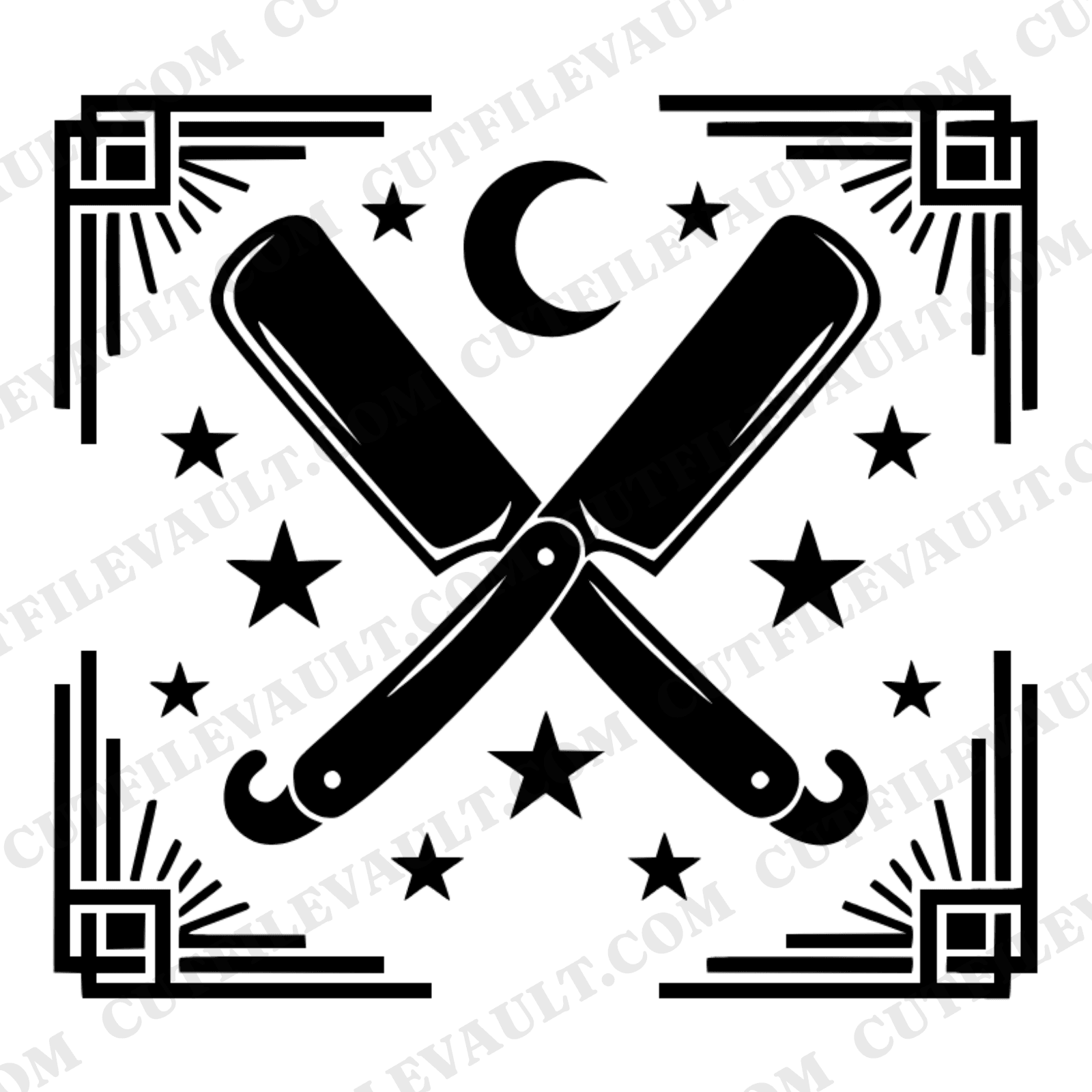 Celestial Barber Razor Cross SVG PNG, Vintage Straight Razor Art Deco Design, Father's Day Cut File