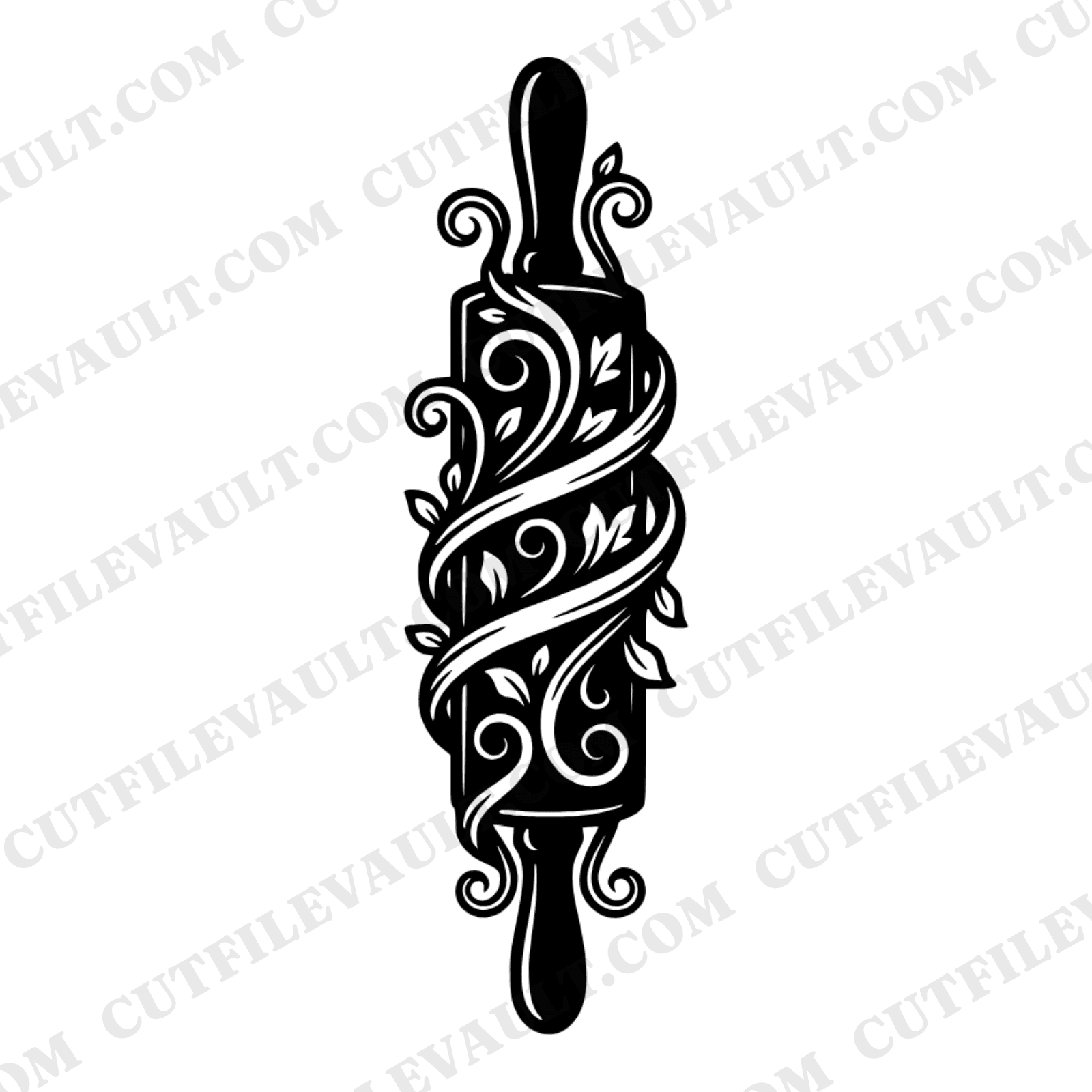 Rolling Pin SVG, Baking PNG, Vintage Botanical Dough Ribbon Swirl Cut File, Baker Gift Design