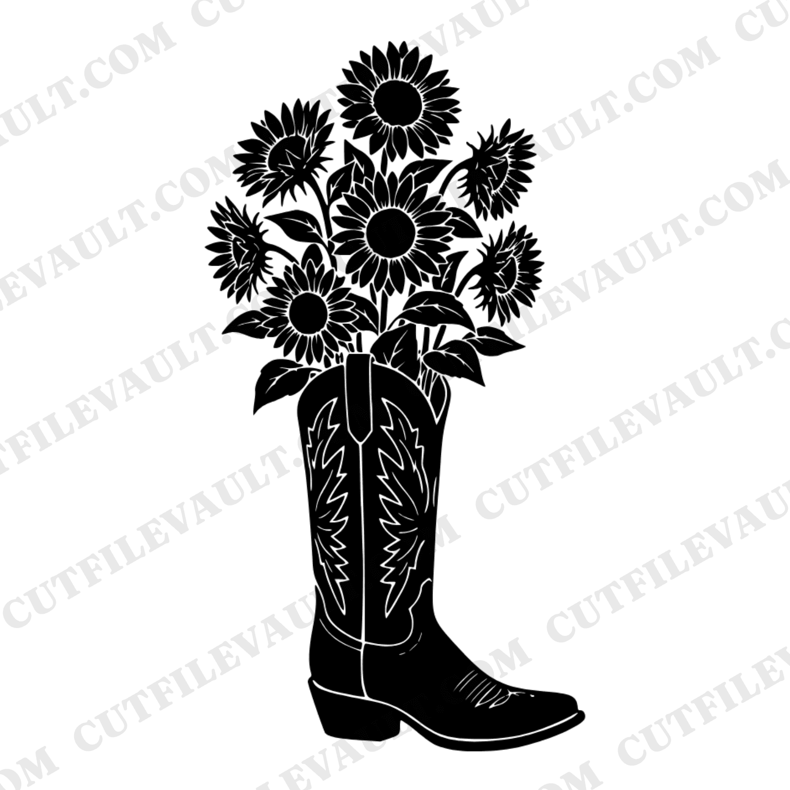 Sunflower Cowboy Boot SVG PNG First Day of Summer Boho Western Farmhouse Decor Cut File