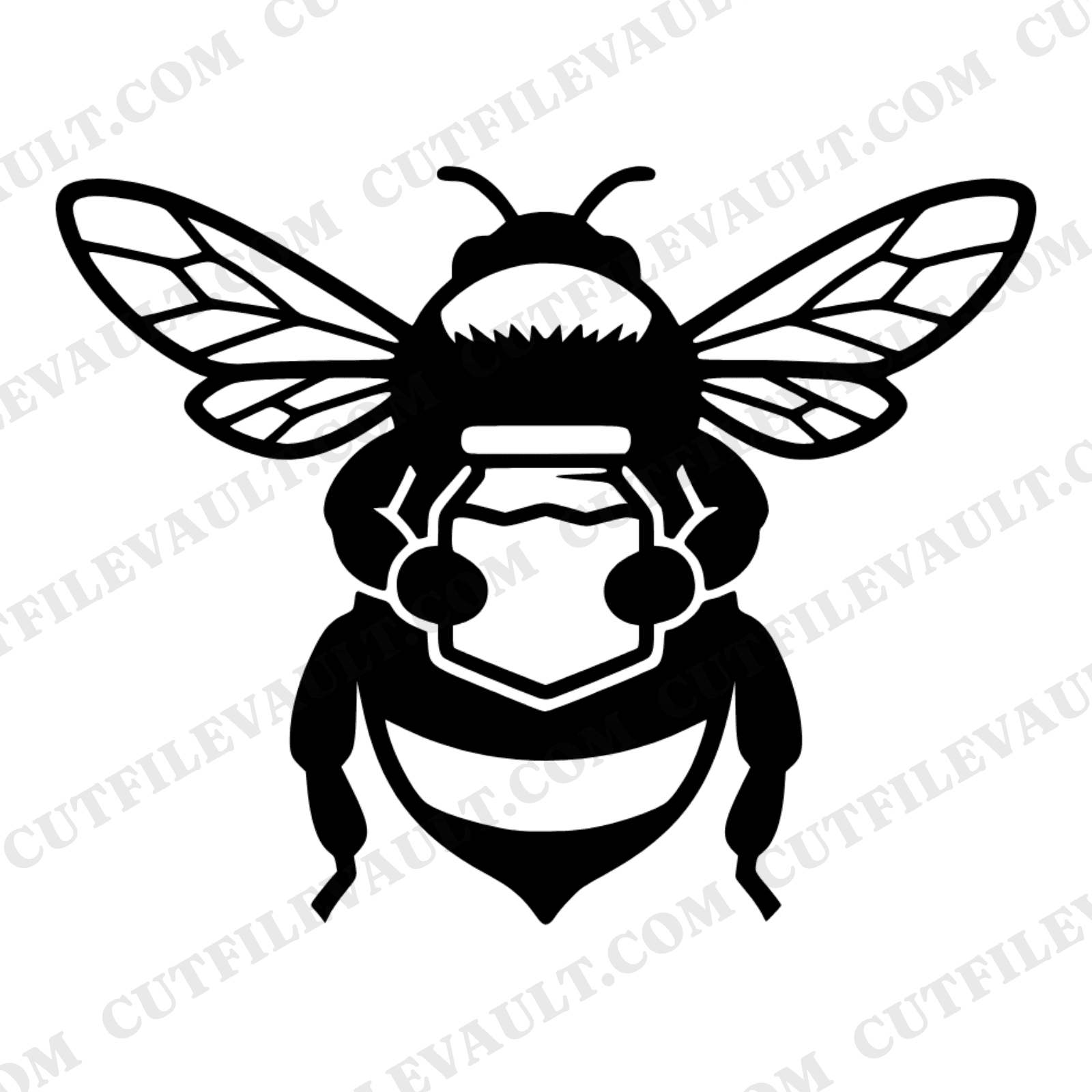 Art Deco Bee Hugging Honey Jar SVG PNG, Mother's Day Bumblebee Silhouette Cut File