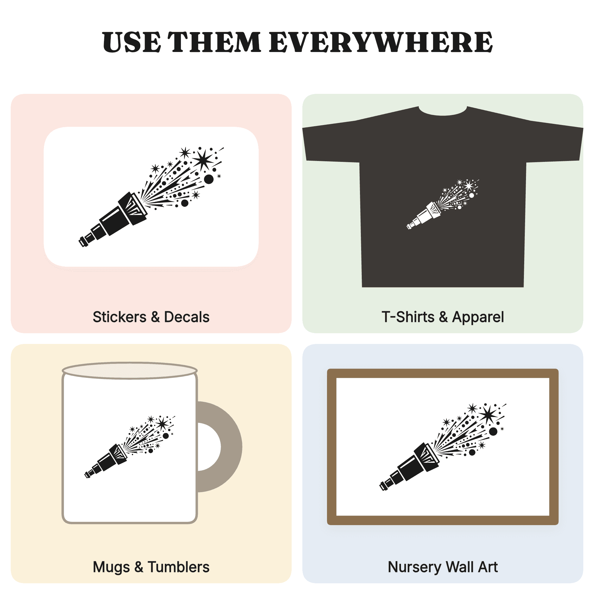 Cosmic Telescope SVG PNG Art Deco Astronomy Meteor Watch Day Cut File Starburst Design — view 3
