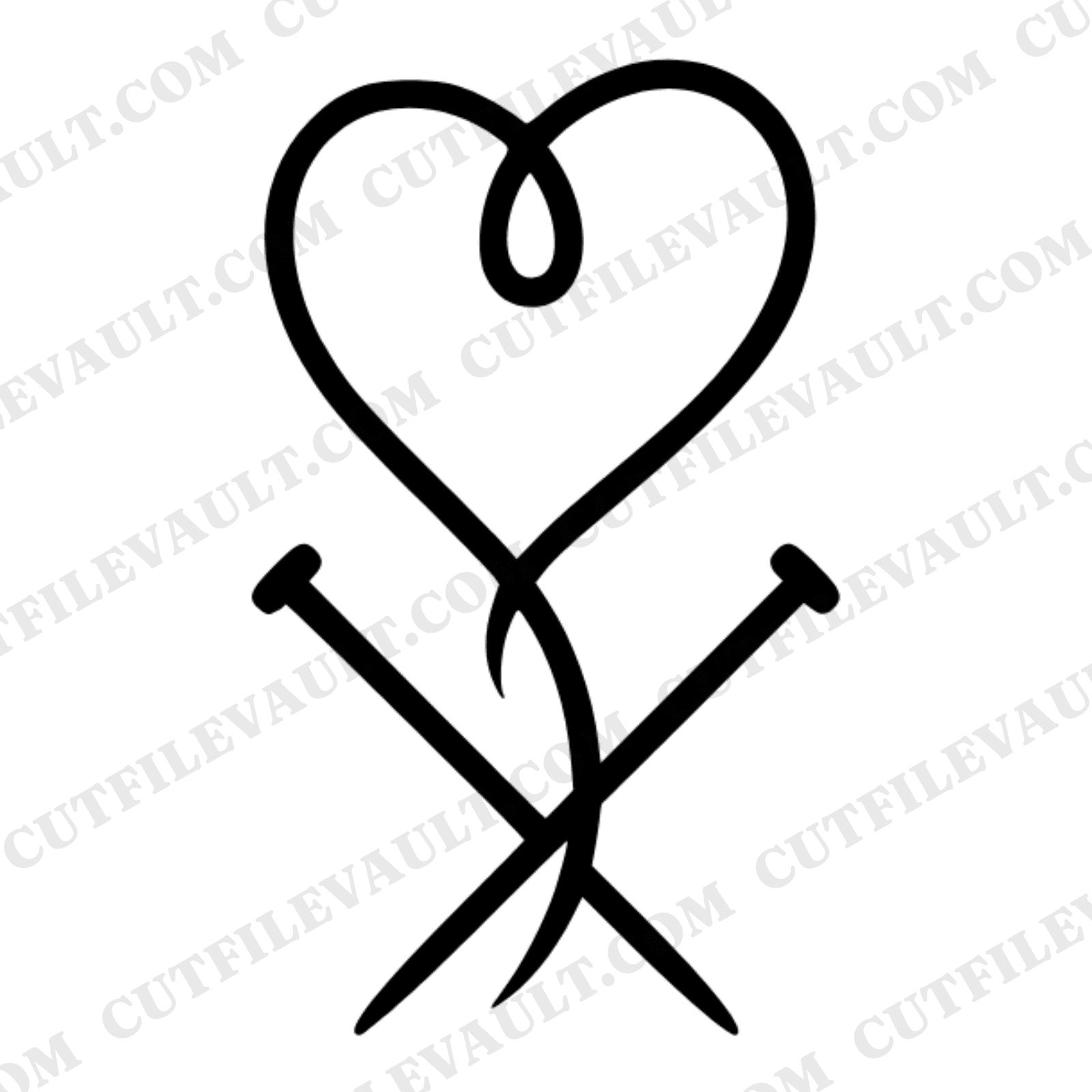 Knitting Needles Heart SVG PNG, Yarn Craft Clipart, Mother's Day Cut File, Minimalist Knitter Gift
