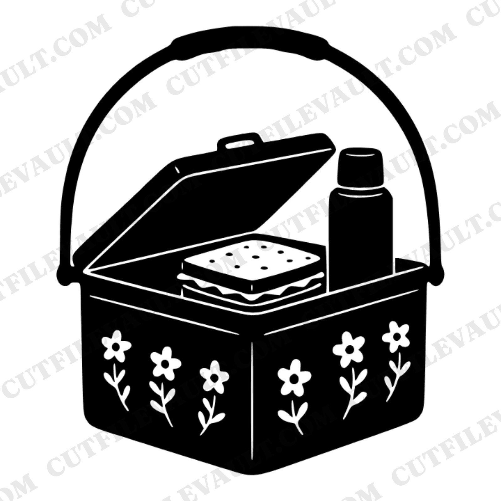 Kawaii Vintage Lunch Pail SVG PNG, Labor Day Lunchbox Cut File, Cottagecore Floral Thermos Sandwich